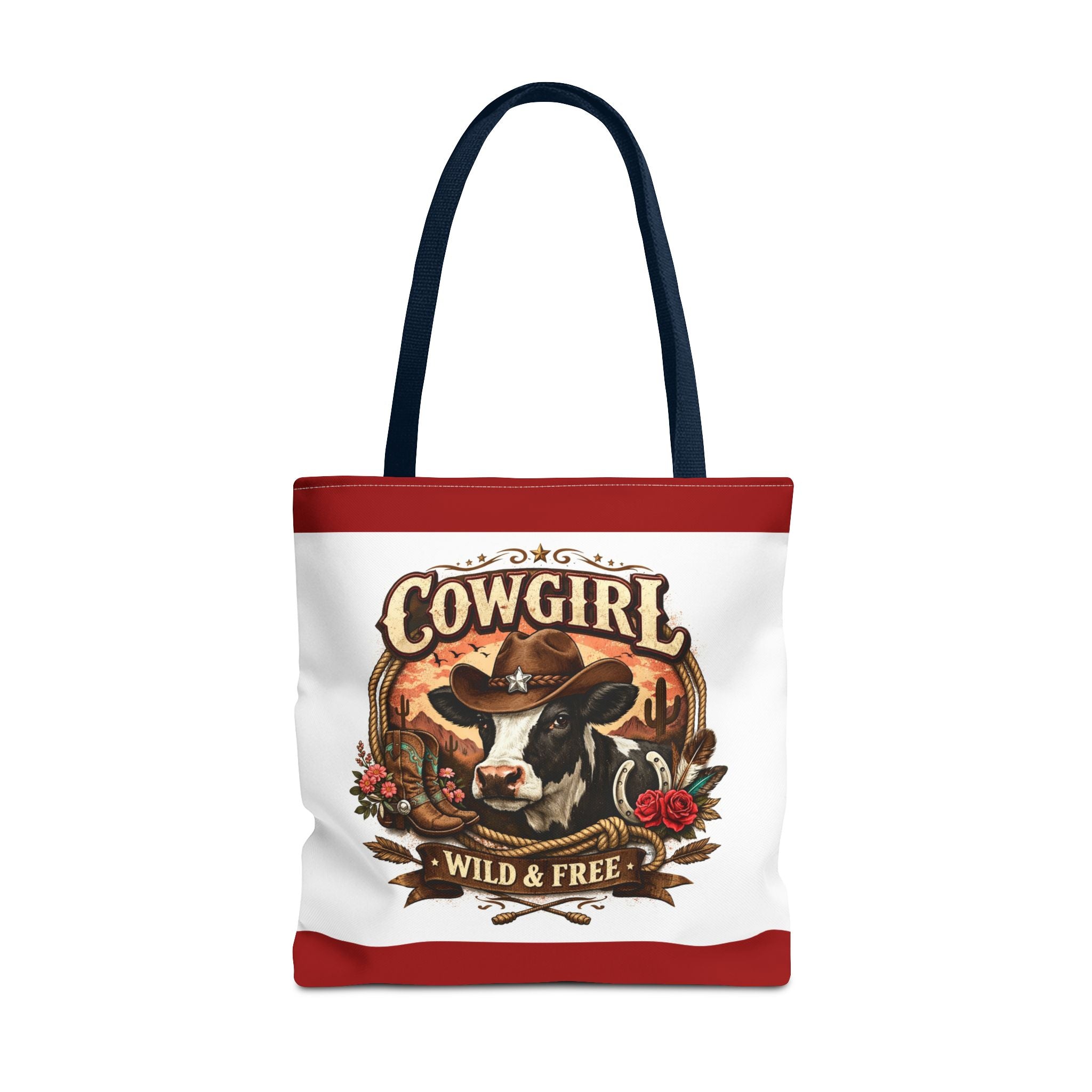 Cowgirl Tote Bag – "Cowgirl Wild & Free" Western Cow Print Tote