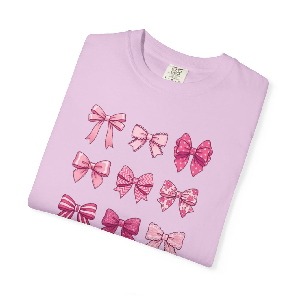 Pink Bow Pattern T-Shirt — Cute Ribbon Graphic Tee