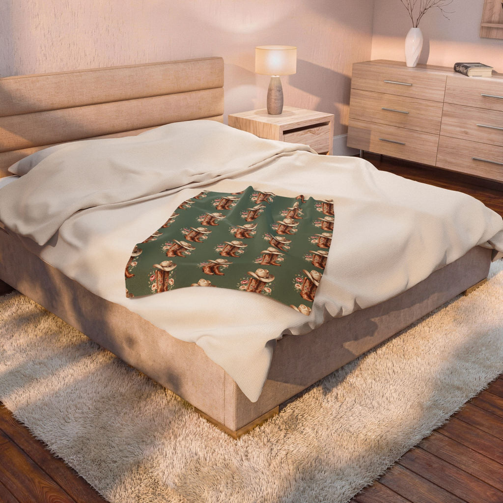 Cowgirl Boot Floral Velveteen Plush Blanket