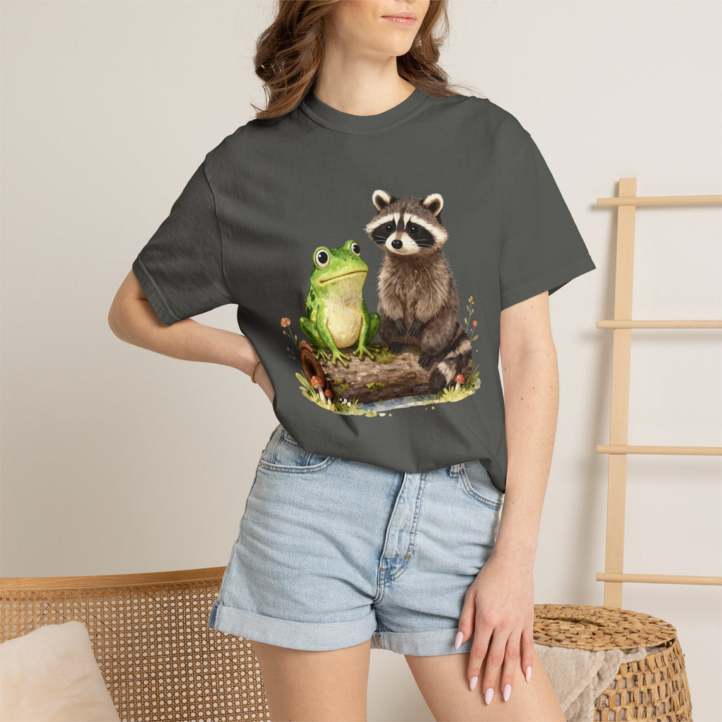 Frog & Raccoon Friends T‑Shirt — Cute Woodland Animal Graphic Tee
