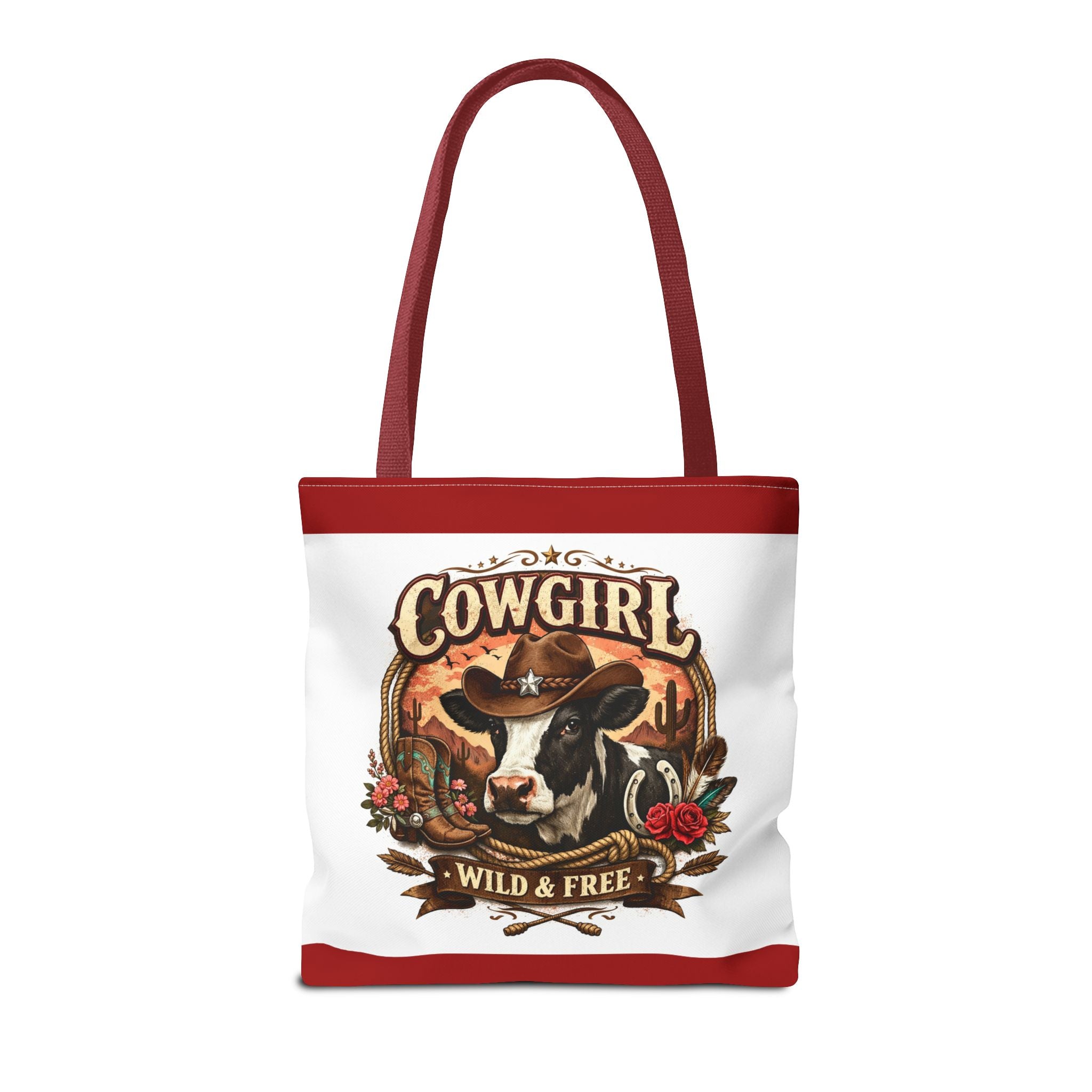 Cowgirl Tote Bag – "Cowgirl Wild & Free" Western Cow Print Tote