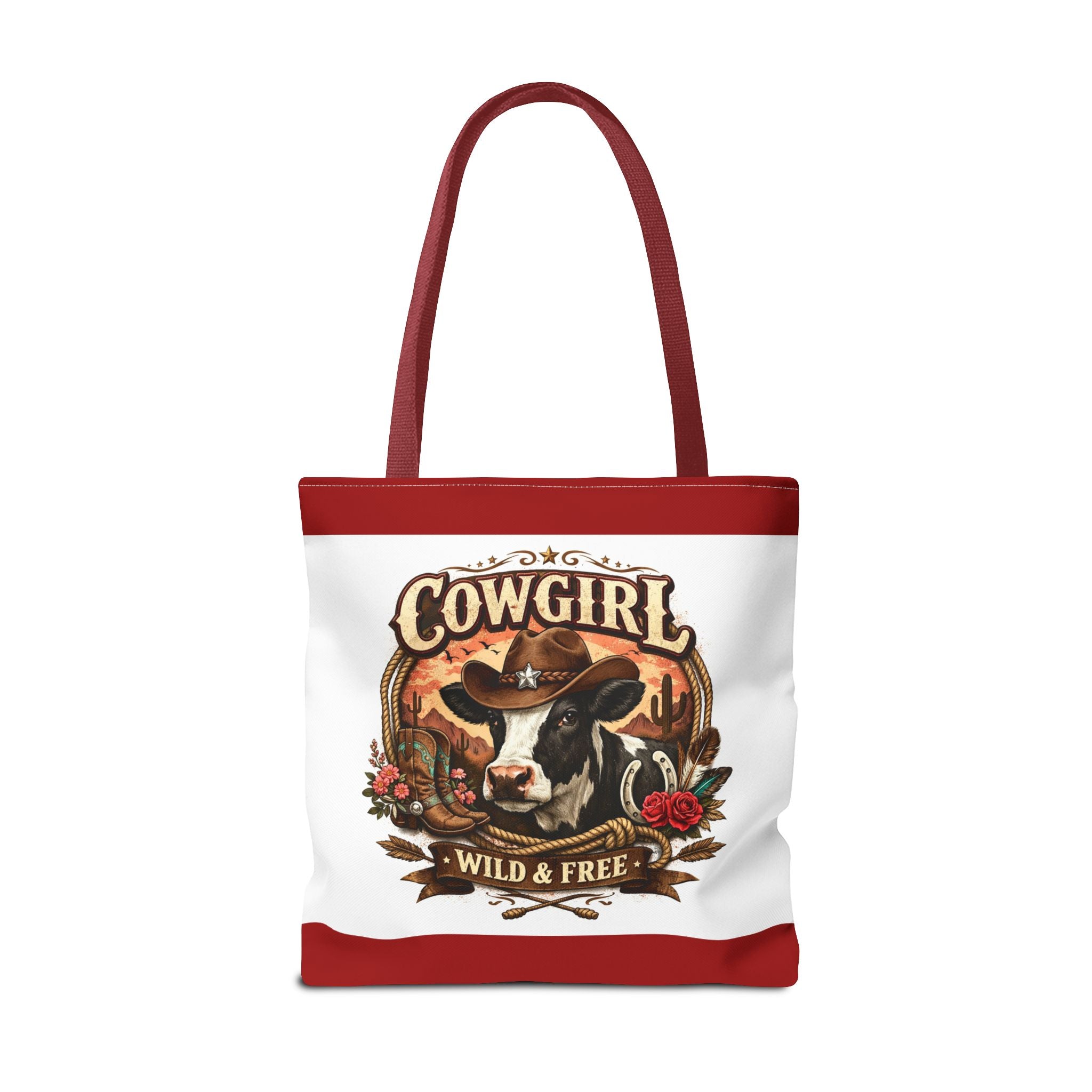 Cowgirl Tote Bag – "Cowgirl Wild & Free" Western Cow Print Tote