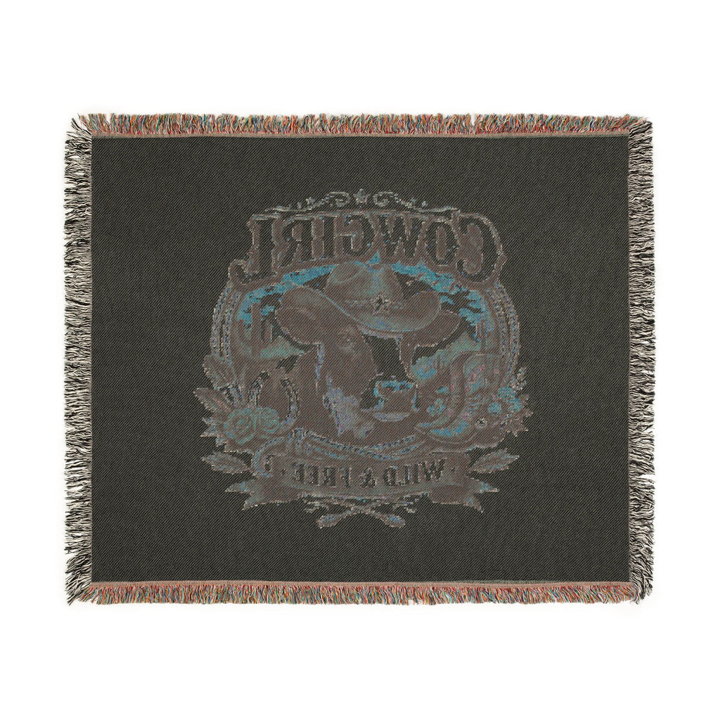 Cowgirl Woven Blanket – 'Wild & Free' Western Cow Print Throw