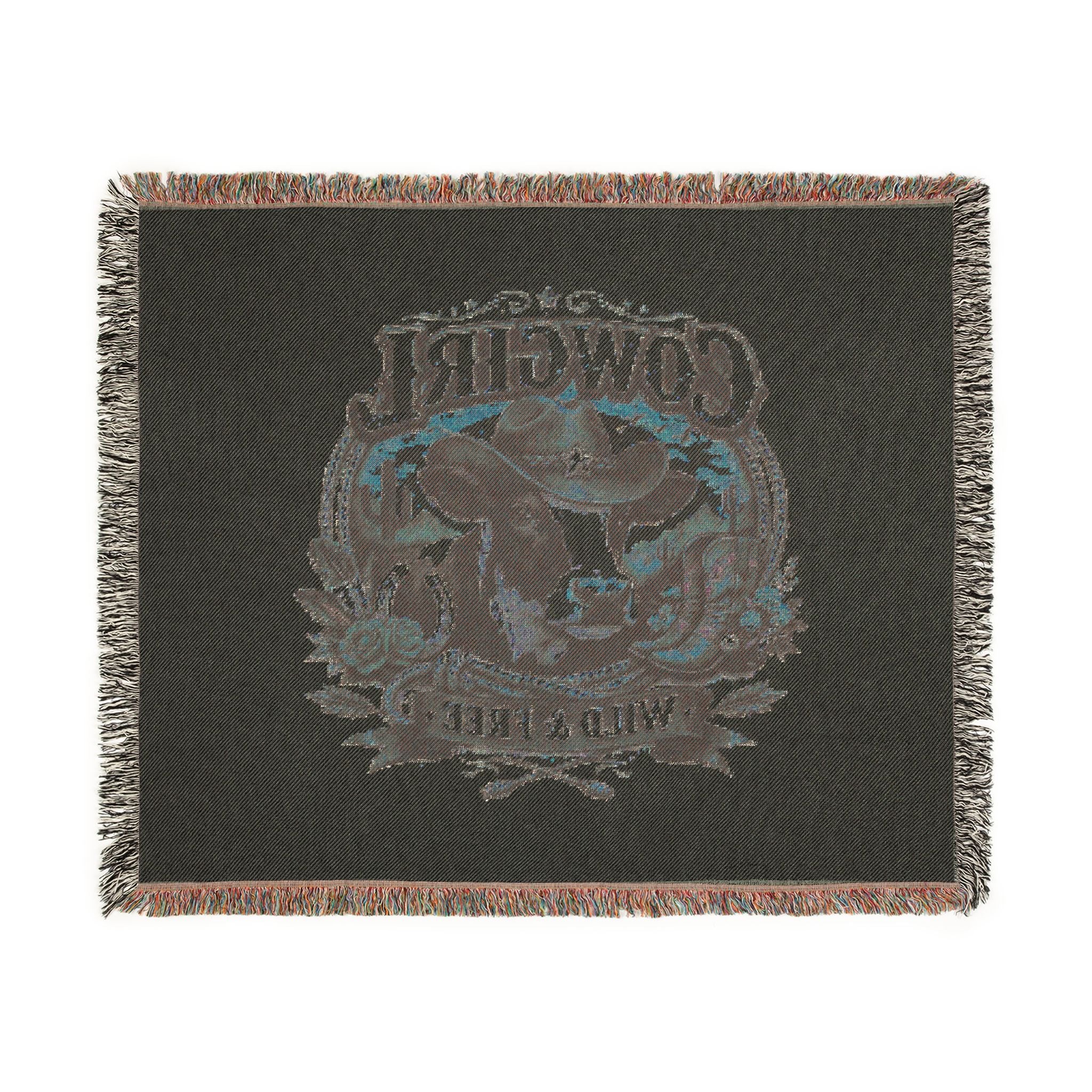 Cowgirl Woven Blanket – 'Wild & Free' Western Cow Print Throw