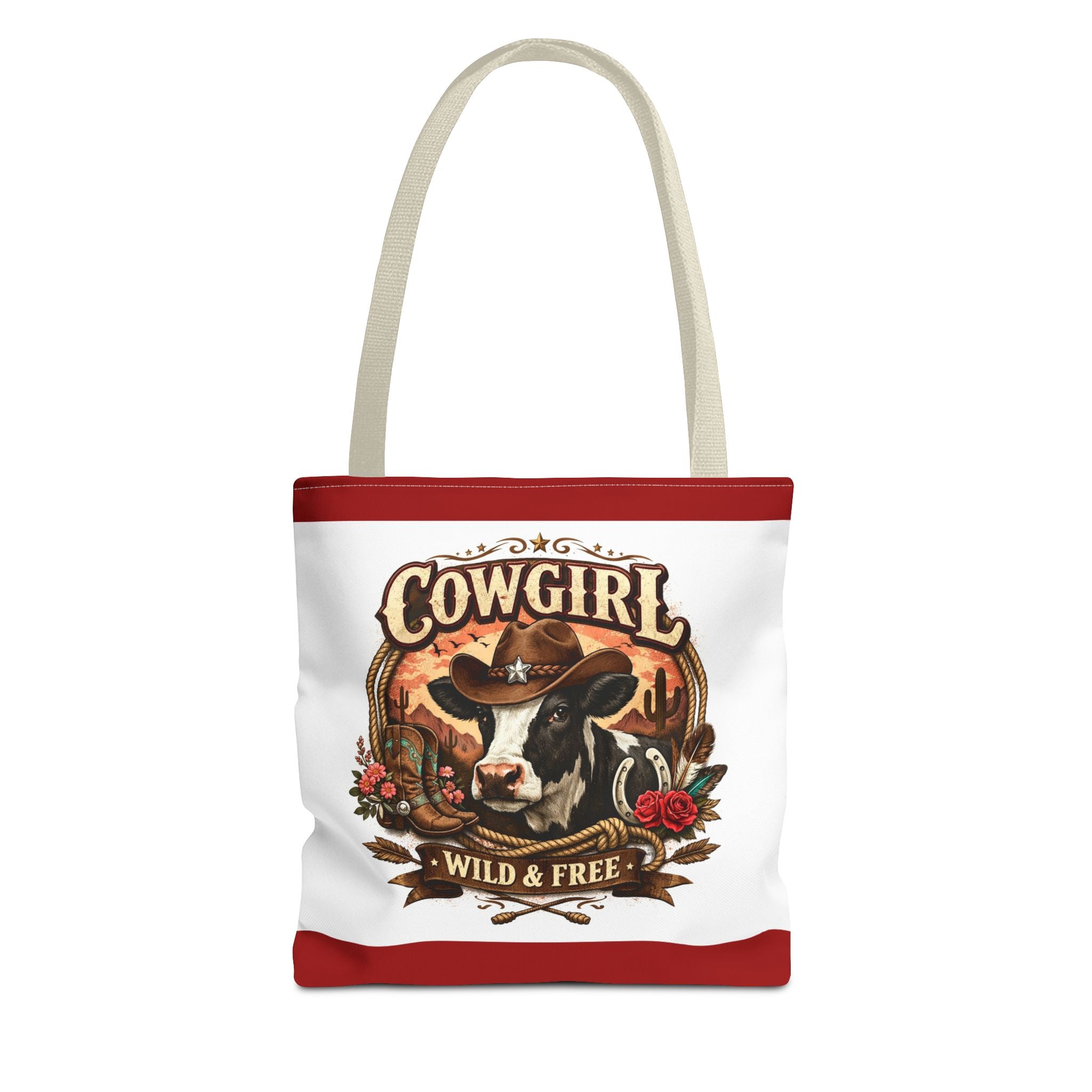 Cowgirl Tote Bag – "Cowgirl Wild & Free" Western Cow Print Tote