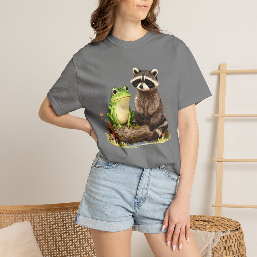 Frog & Raccoon Friends T‑Shirt — Cute Woodland Animal Graphic Tee
