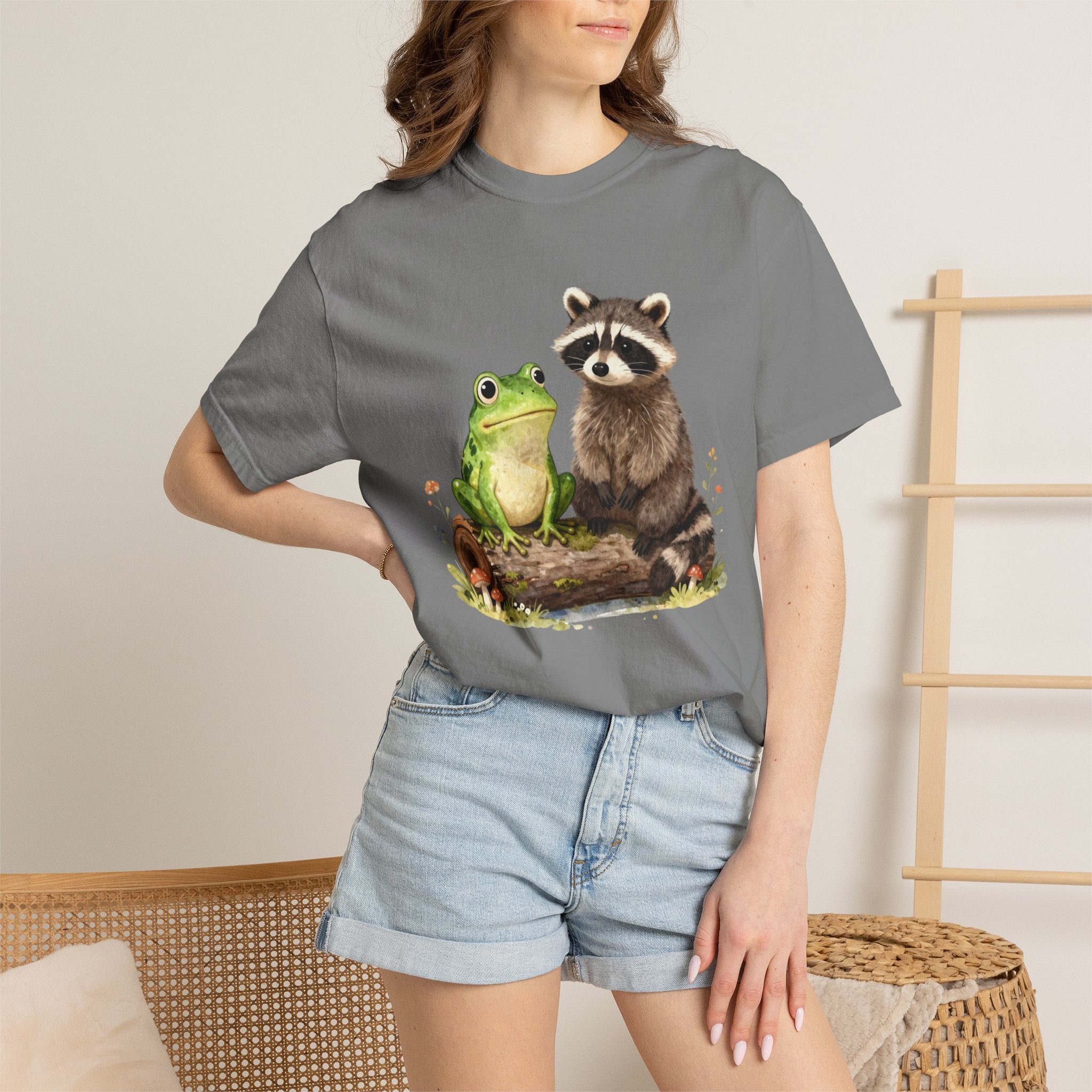 Frog & Raccoon Friends T‑Shirt — Cute Woodland Animal Graphic Tee