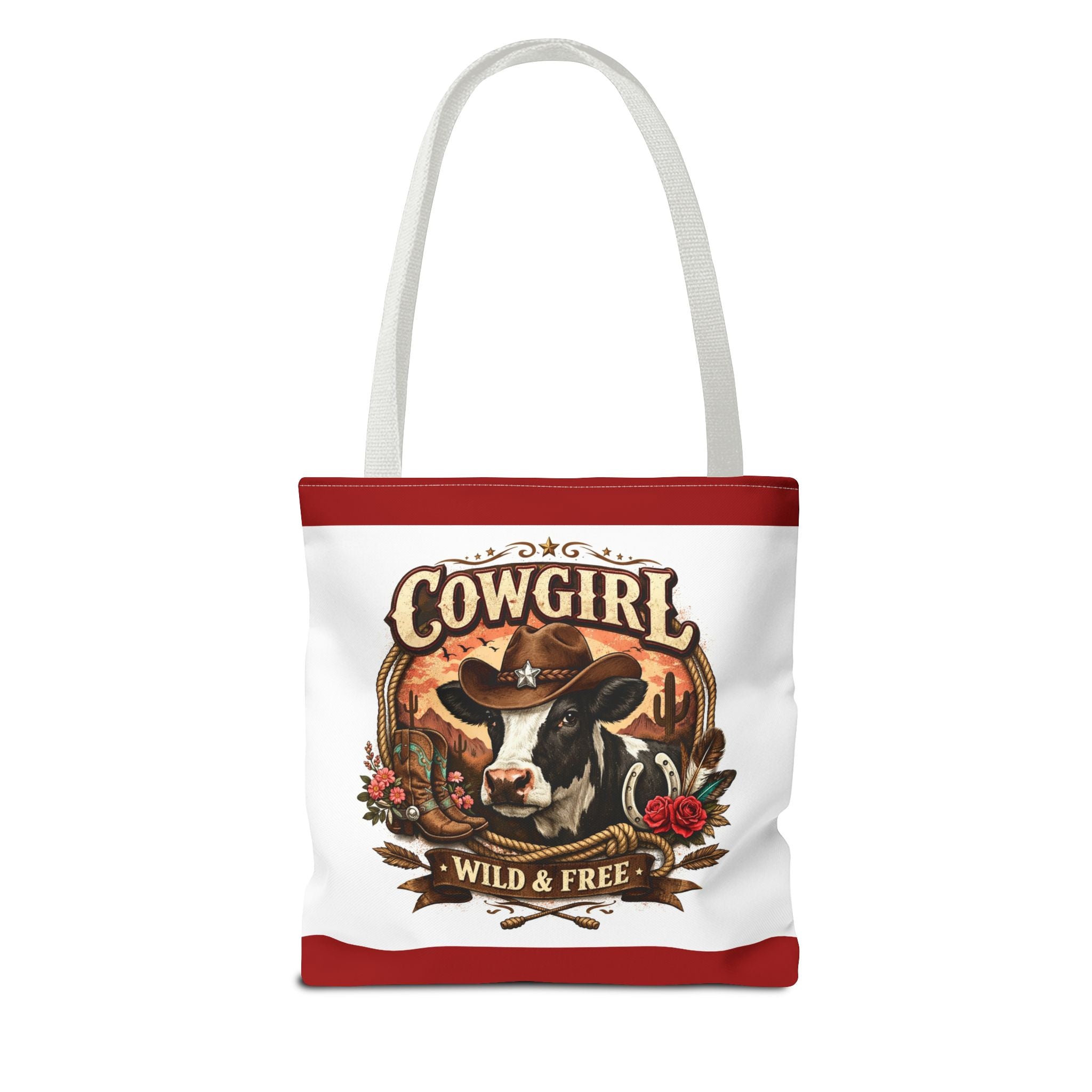 Cowgirl Tote Bag – "Cowgirl Wild & Free" Western Cow Print Tote