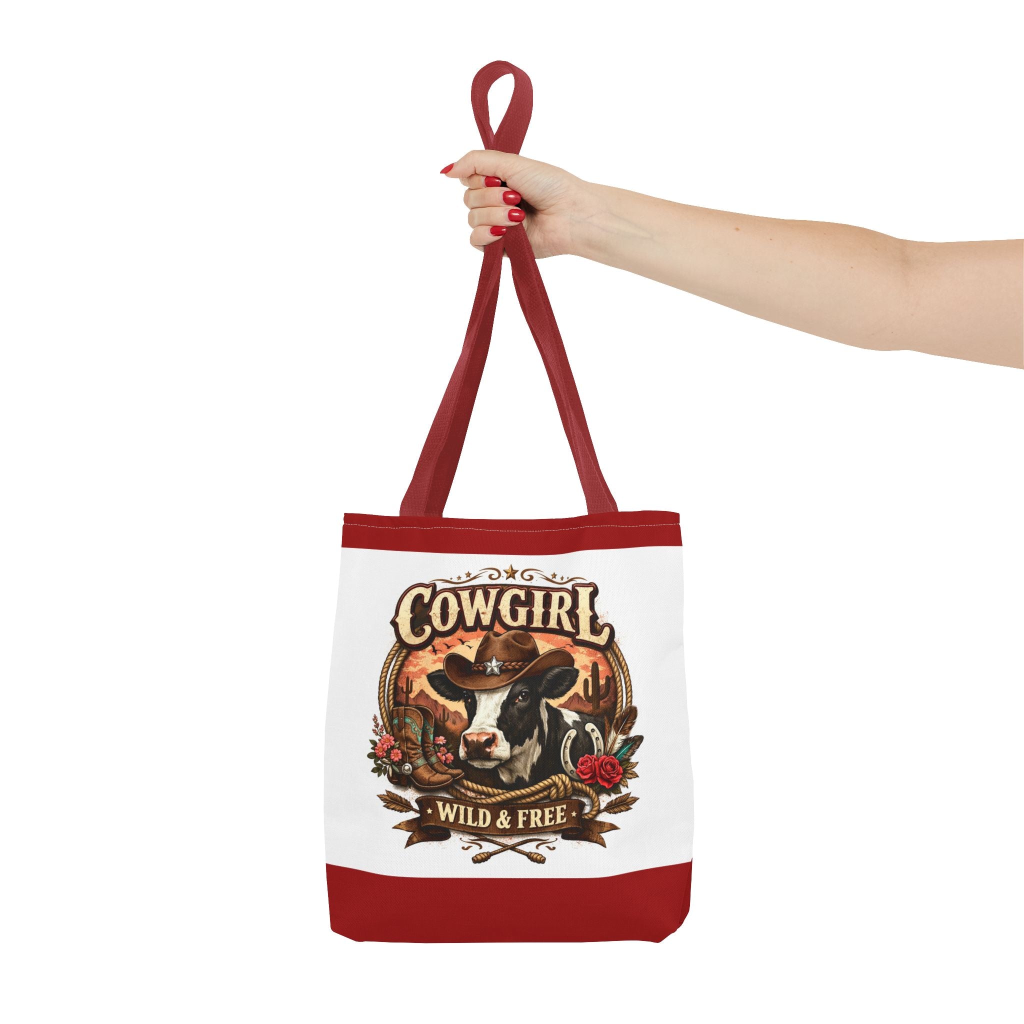 Cowgirl Tote Bag – "Cowgirl Wild & Free" Western Cow Print Tote