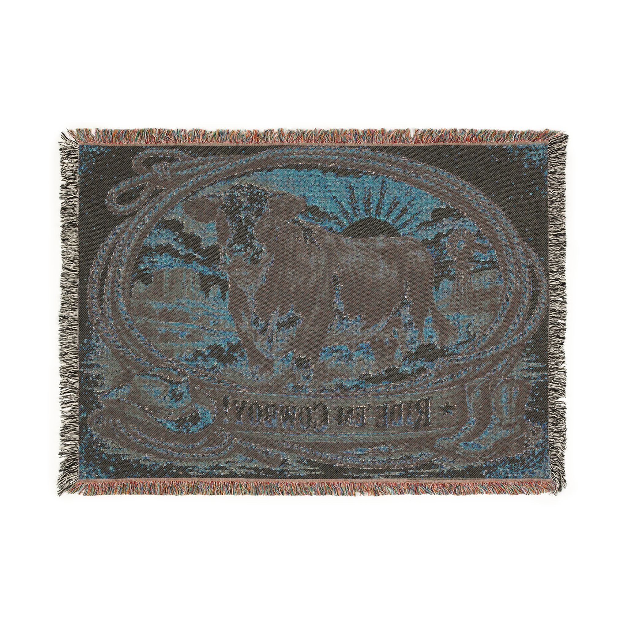 Woven Blanket - 'Ride 'Em Cowboy' Western Cattle Throw Blanket