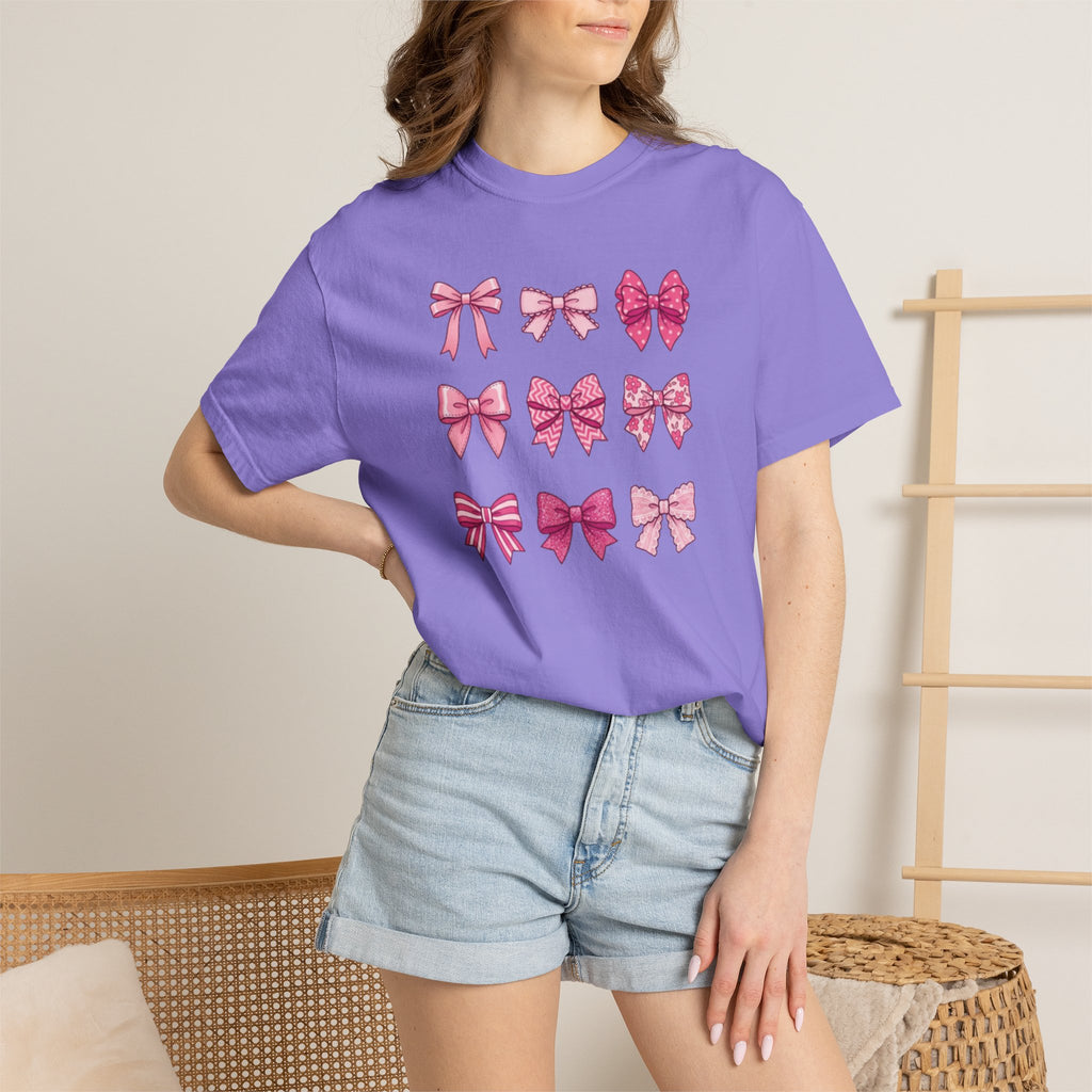 Pink Bow Pattern T-Shirt — Cute Ribbon Graphic Tee