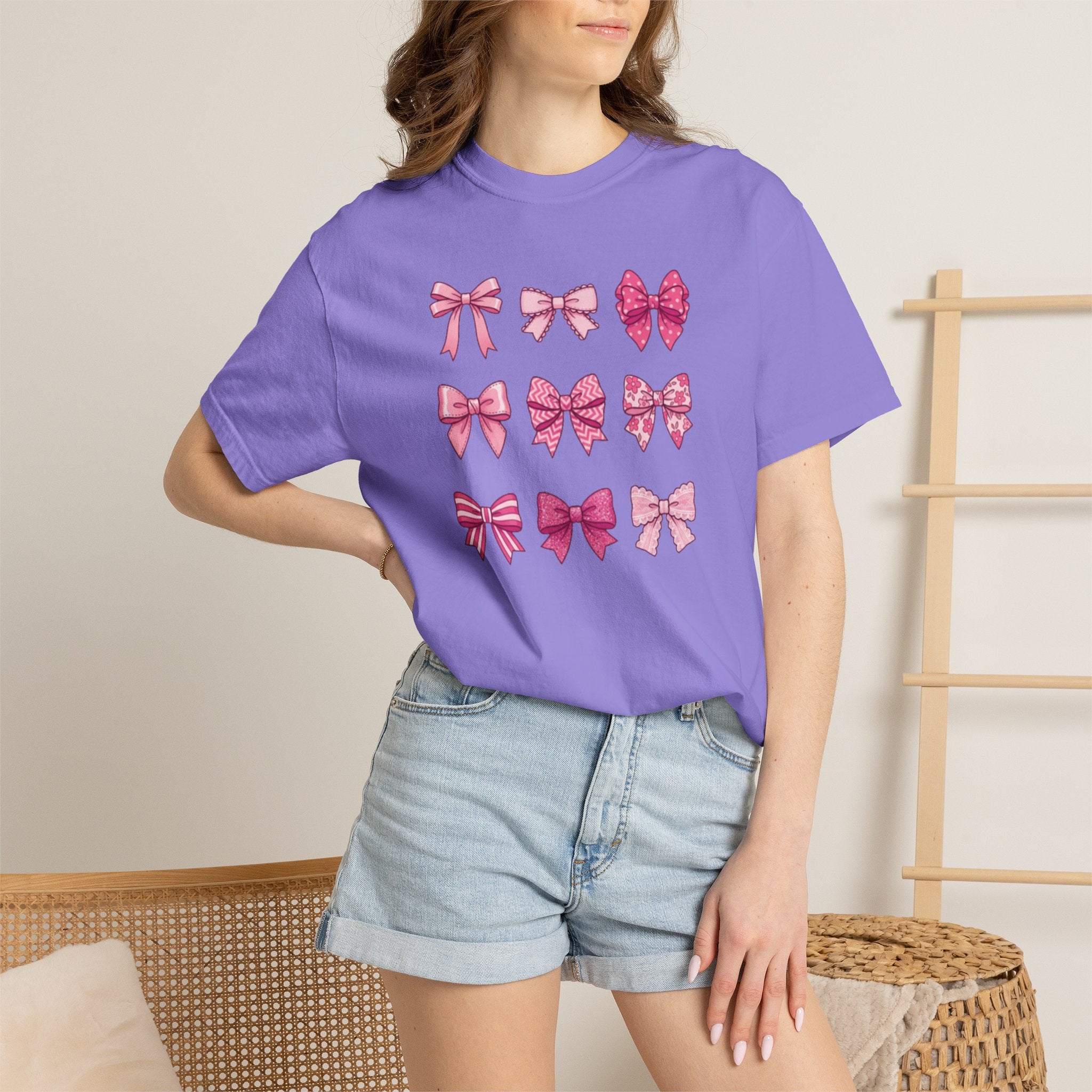 Pink Bow Pattern T-Shirt — Cute Ribbon Graphic Tee
