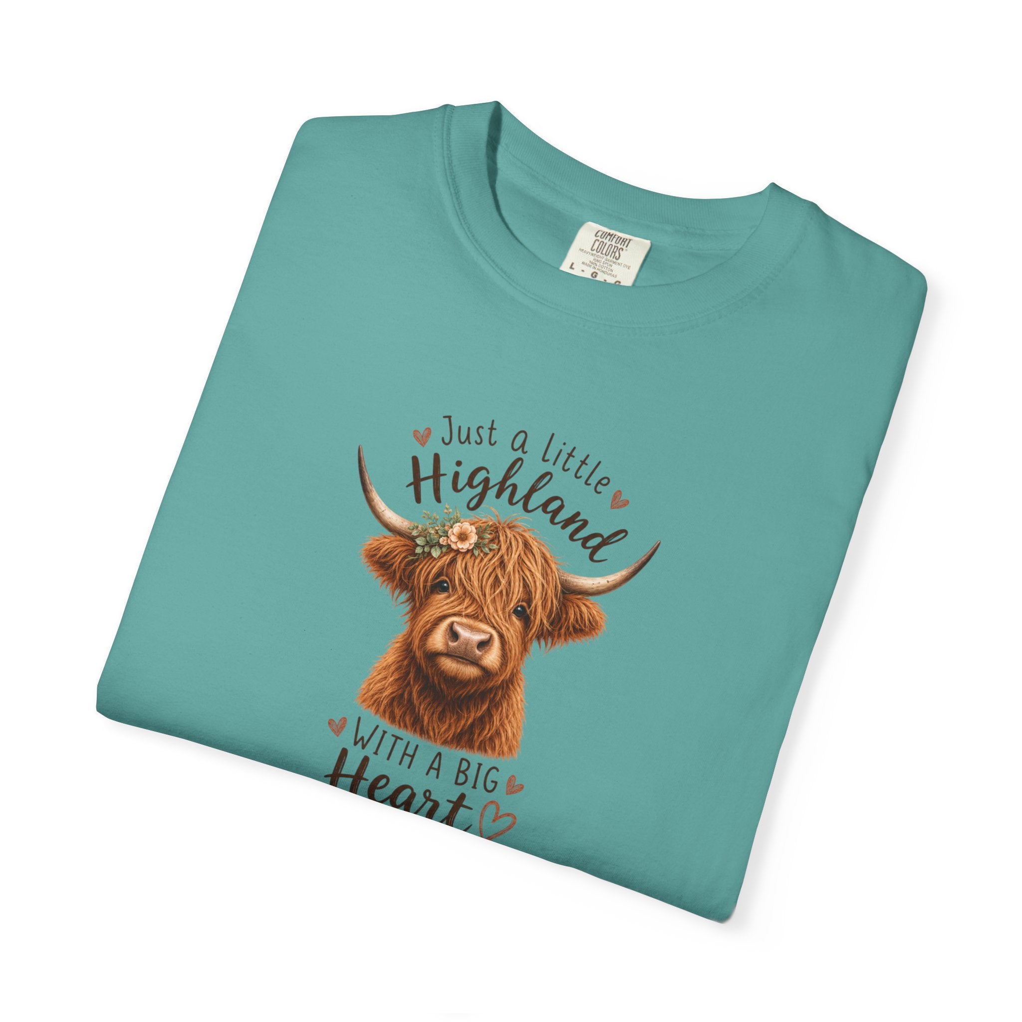 Highland Cow T-Shirt — "Just a Little Highland with a Big Heart" Cute Cow Graphic Tee