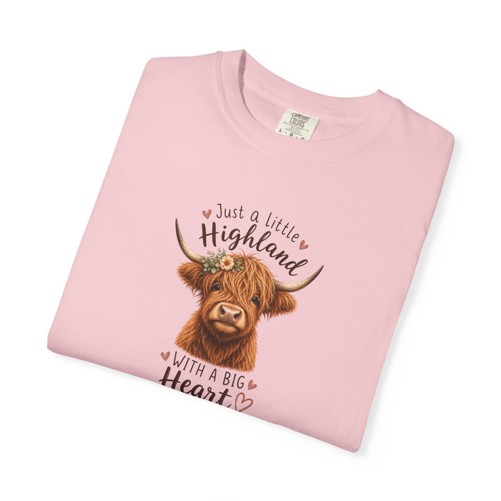 Highland Cow T-Shirt — "Just a Little Highland with a Big Heart" Cute Cow Graphic Tee