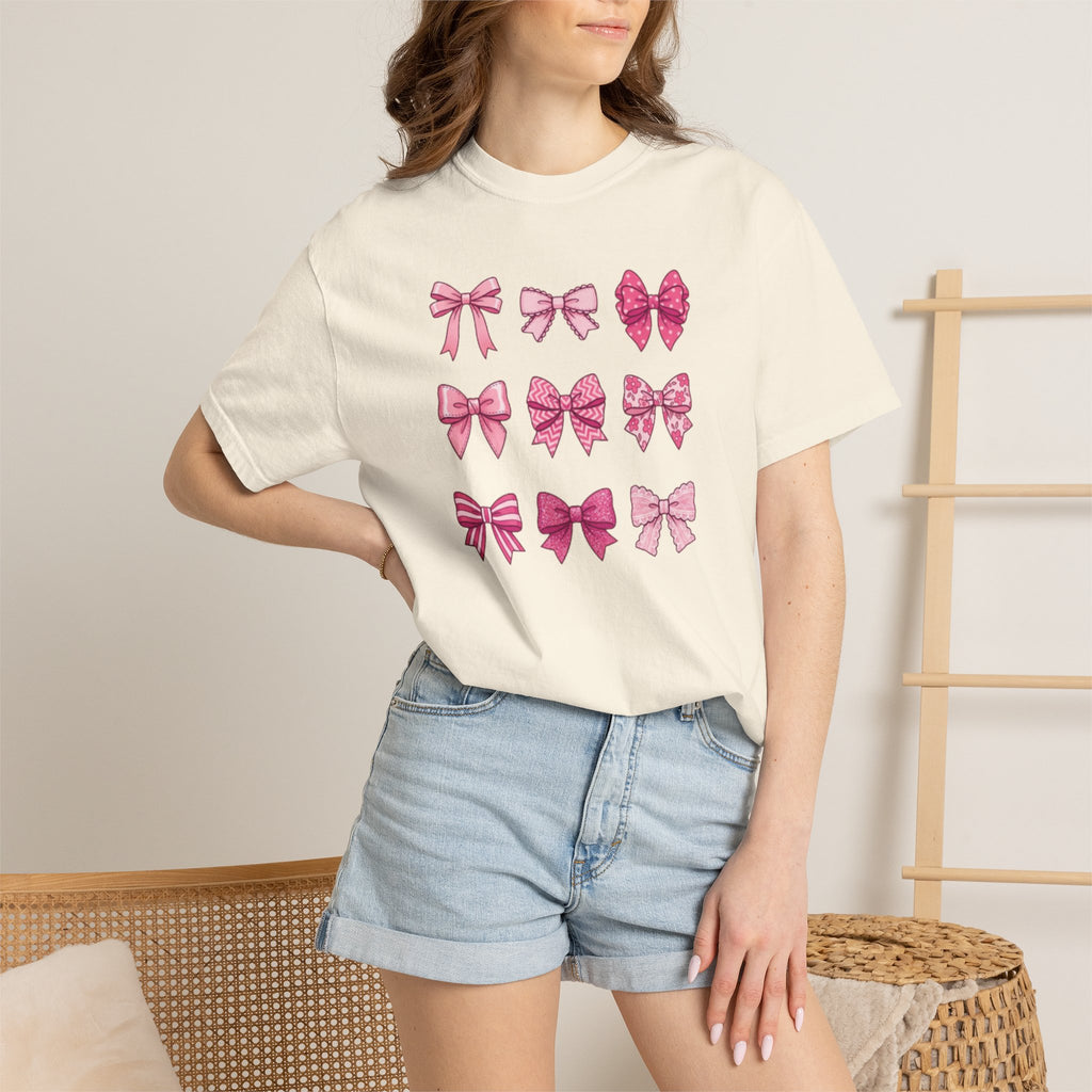 Pink Bow Pattern T-Shirt — Cute Ribbon Graphic Tee
