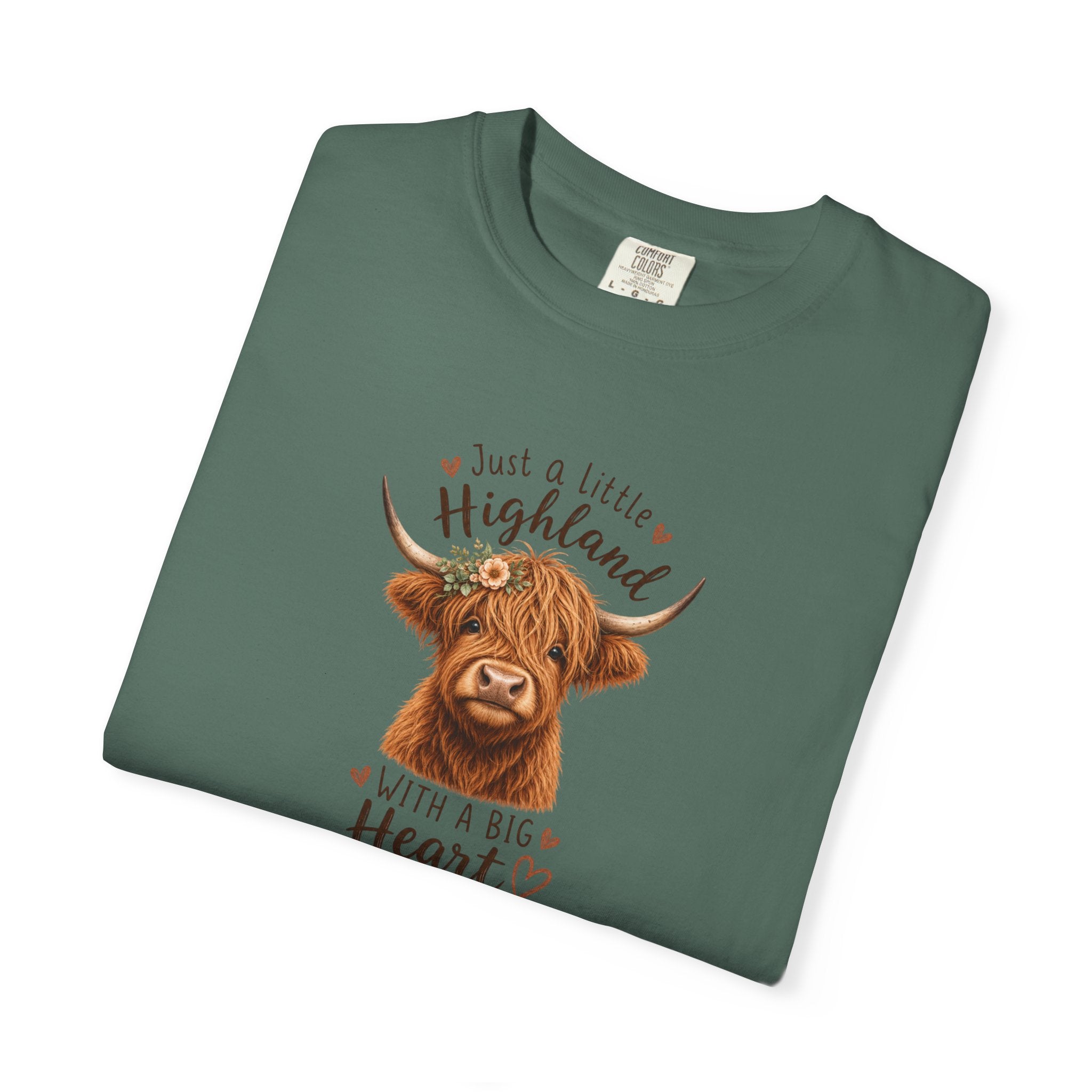 Highland Cow T-Shirt — "Just a Little Highland with a Big Heart" Cute Cow Graphic Tee