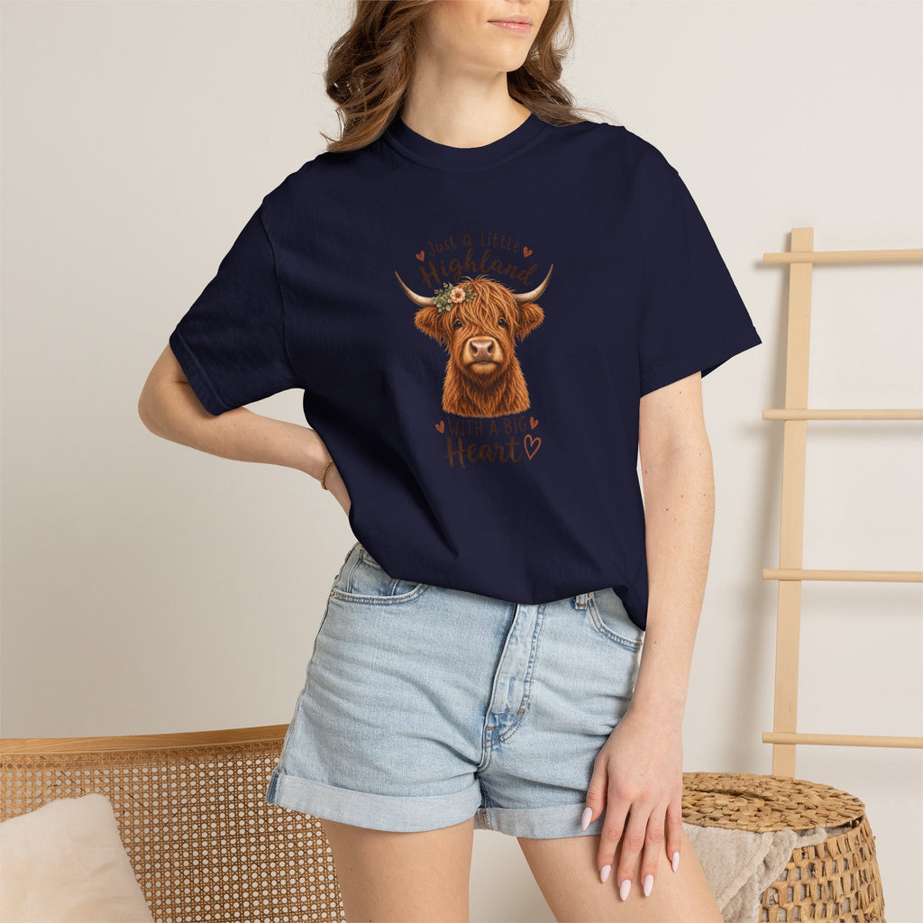 Highland Cow T-Shirt — "Just a Little Highland with a Big Heart" Cute Cow Graphic Tee