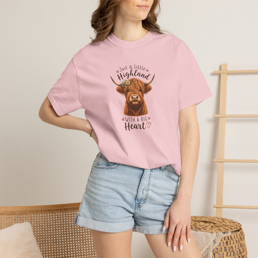 Highland Cow T-Shirt — "Just a Little Highland with a Big Heart" Cute Cow Graphic Tee