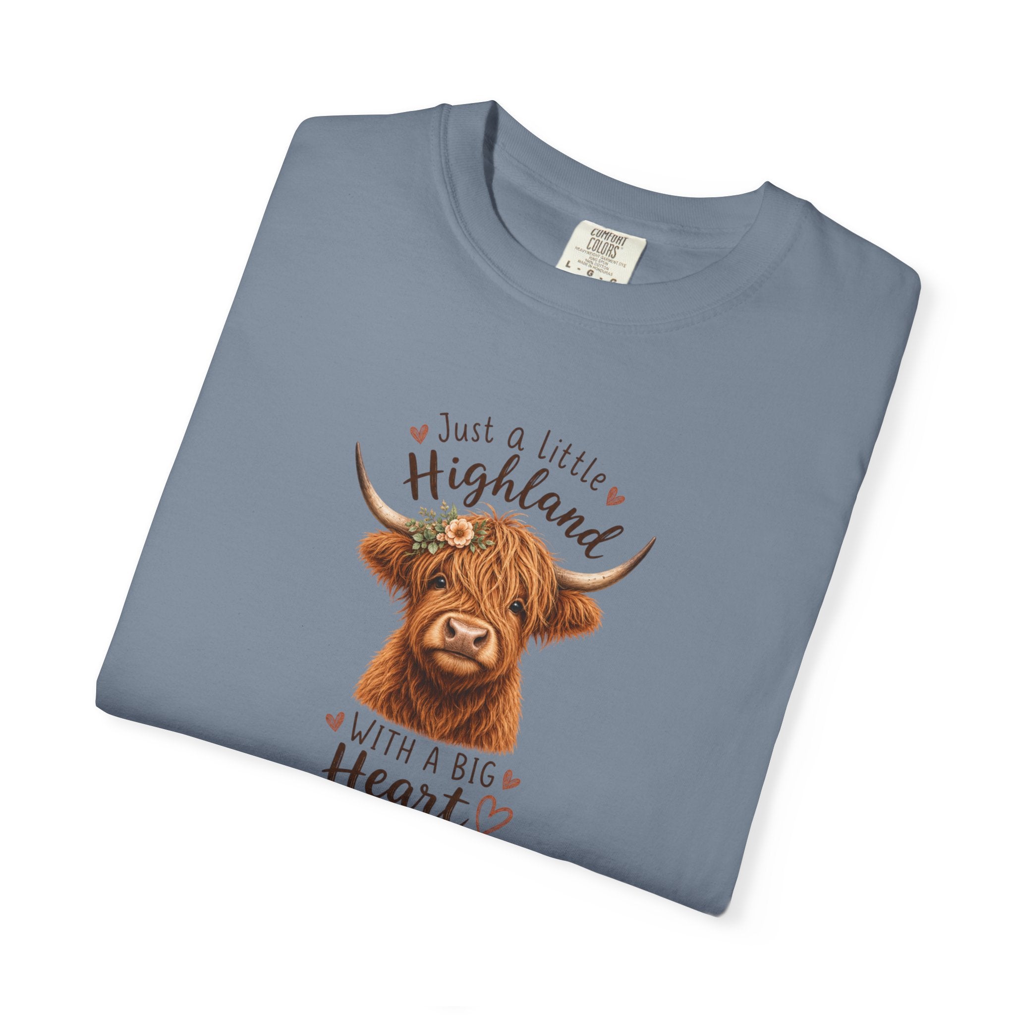 Highland Cow T-Shirt — "Just a Little Highland with a Big Heart" Cute Cow Graphic Tee