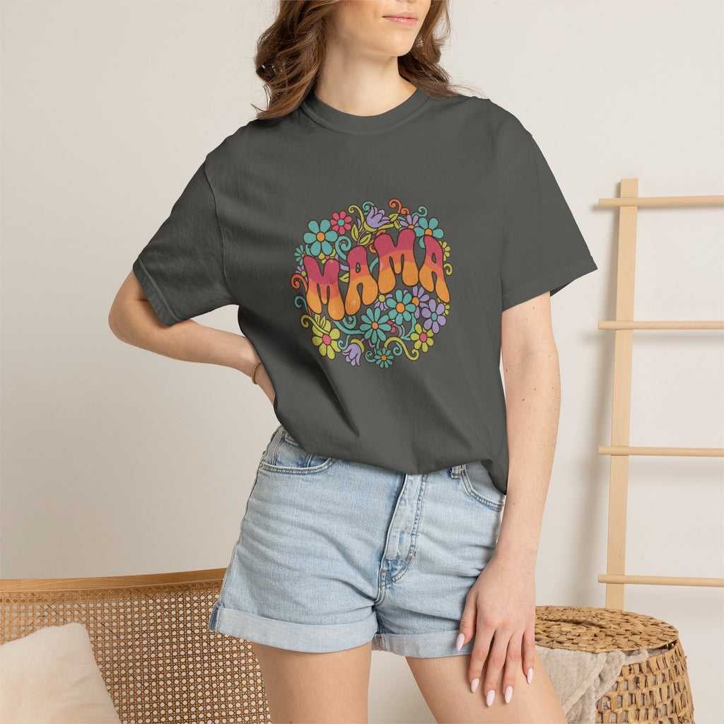 Mama Floral Retro T-Shirt — Vintage Hippie Flower Power Tee for Moms