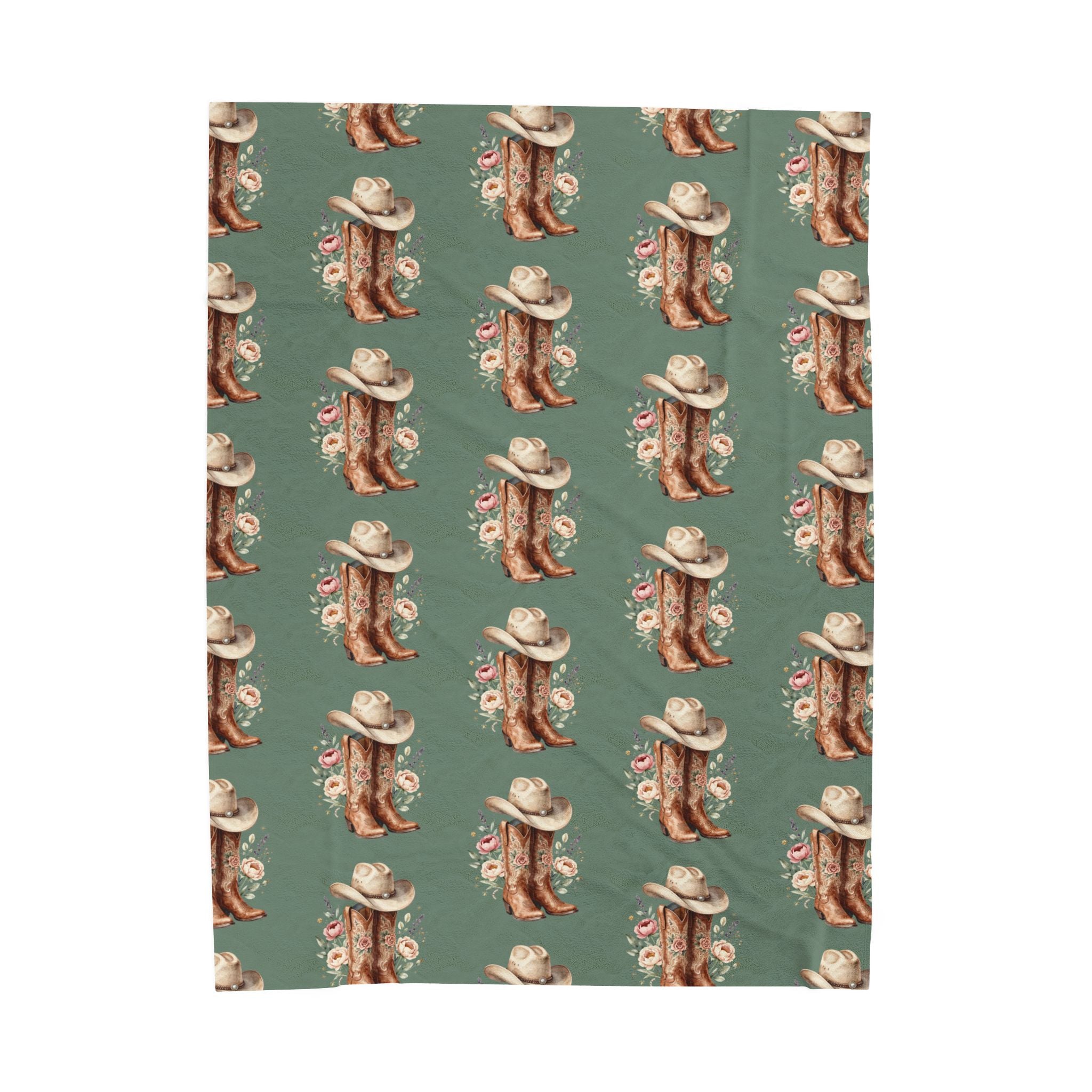 Cowgirl Boot Floral Velveteen Plush Blanket