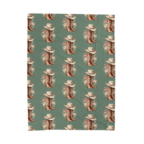 Cowgirl Boot Floral Velveteen Plush Blanket