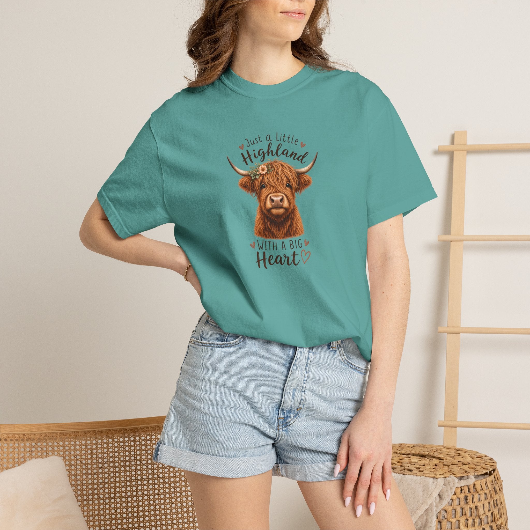 Highland Cow T-Shirt — "Just a Little Highland with a Big Heart" Cute Cow Graphic Tee