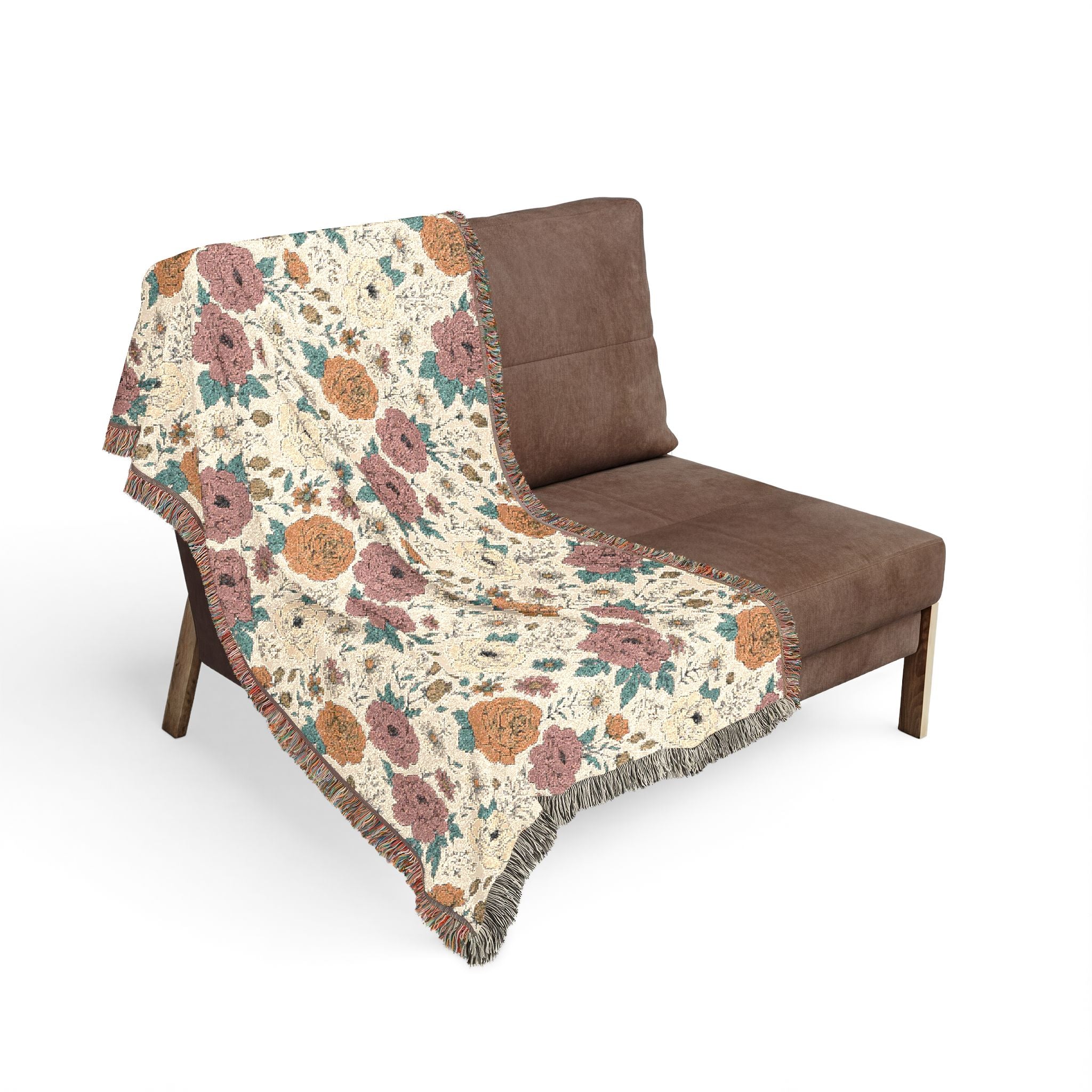 Floral Woven Blanket — Vintage Rose Tapestry Throw