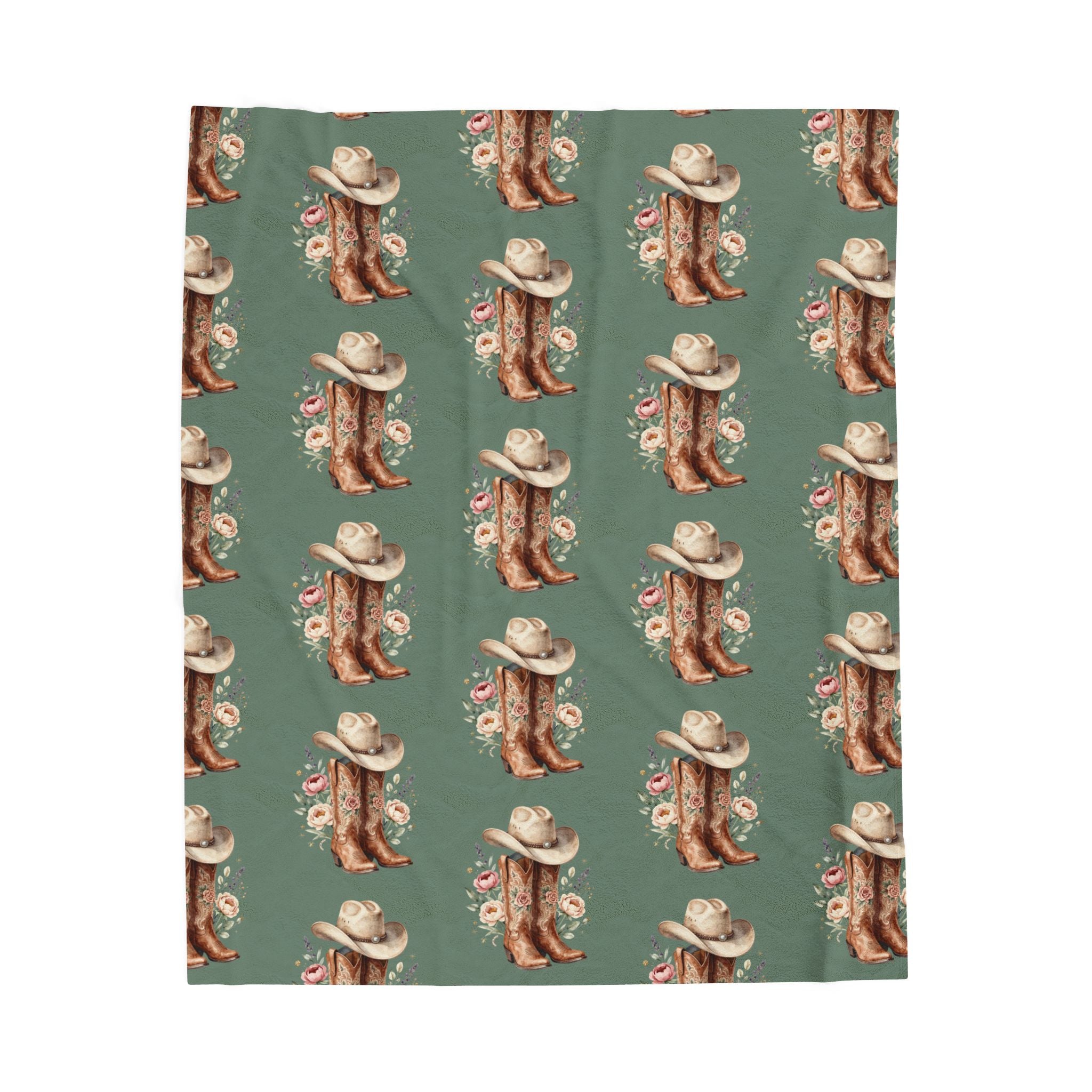 Cowgirl Boot Floral Velveteen Plush Blanket