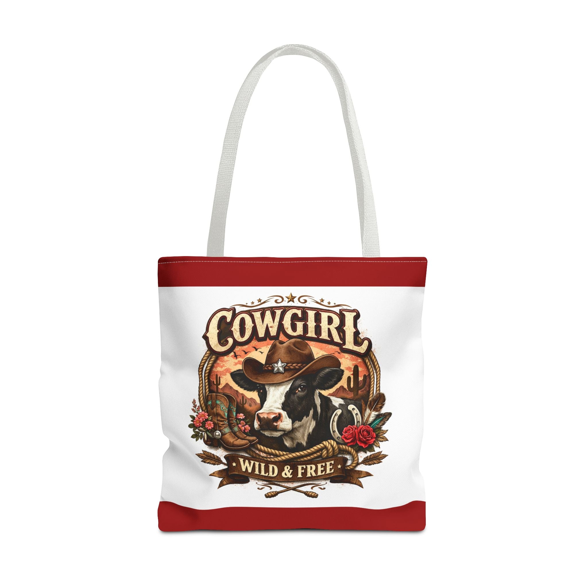 Cowgirl Tote Bag – "Cowgirl Wild & Free" Western Cow Print Tote