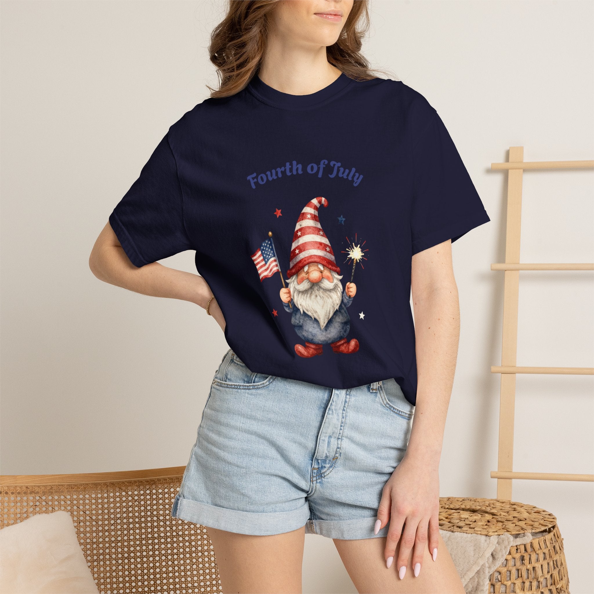 Fourth of July Gnome T-Shirt — Patriotic Flag & Firework Graphic Tee