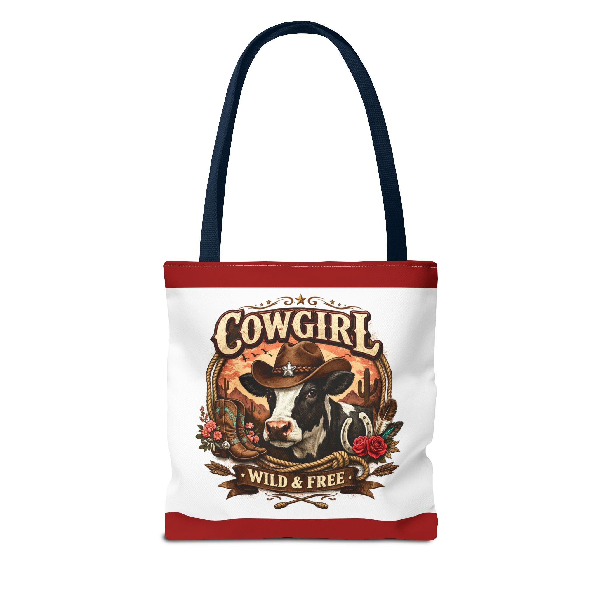 Cowgirl Tote Bag – "Cowgirl Wild & Free" Western Cow Print Tote