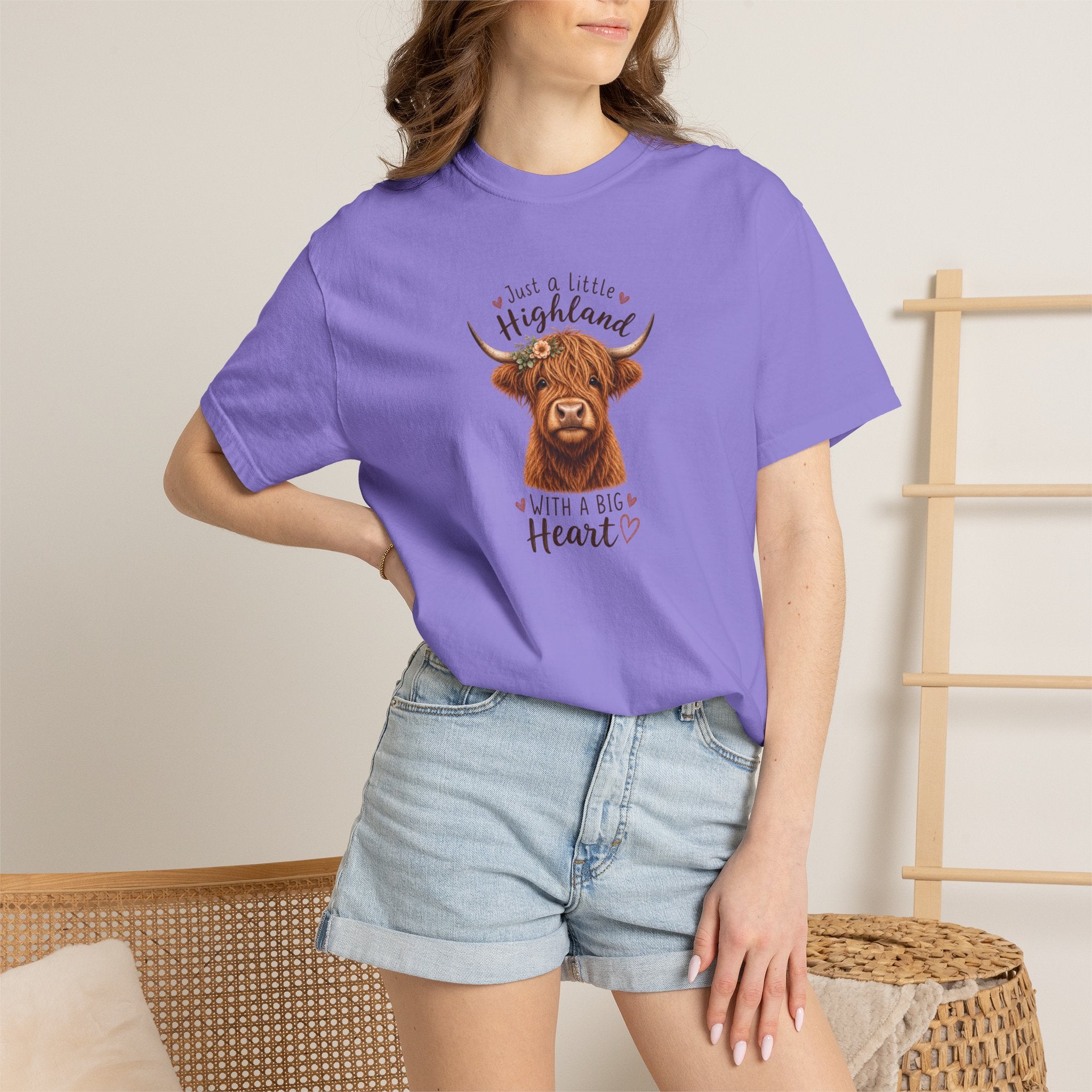 Highland Cow T-Shirt — "Just a Little Highland with a Big Heart" Cute Cow Graphic Tee