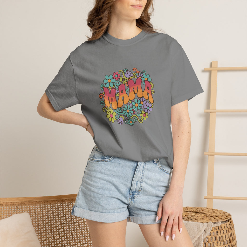 Mama Floral Retro T-Shirt — Vintage Hippie Flower Power Tee for Moms
