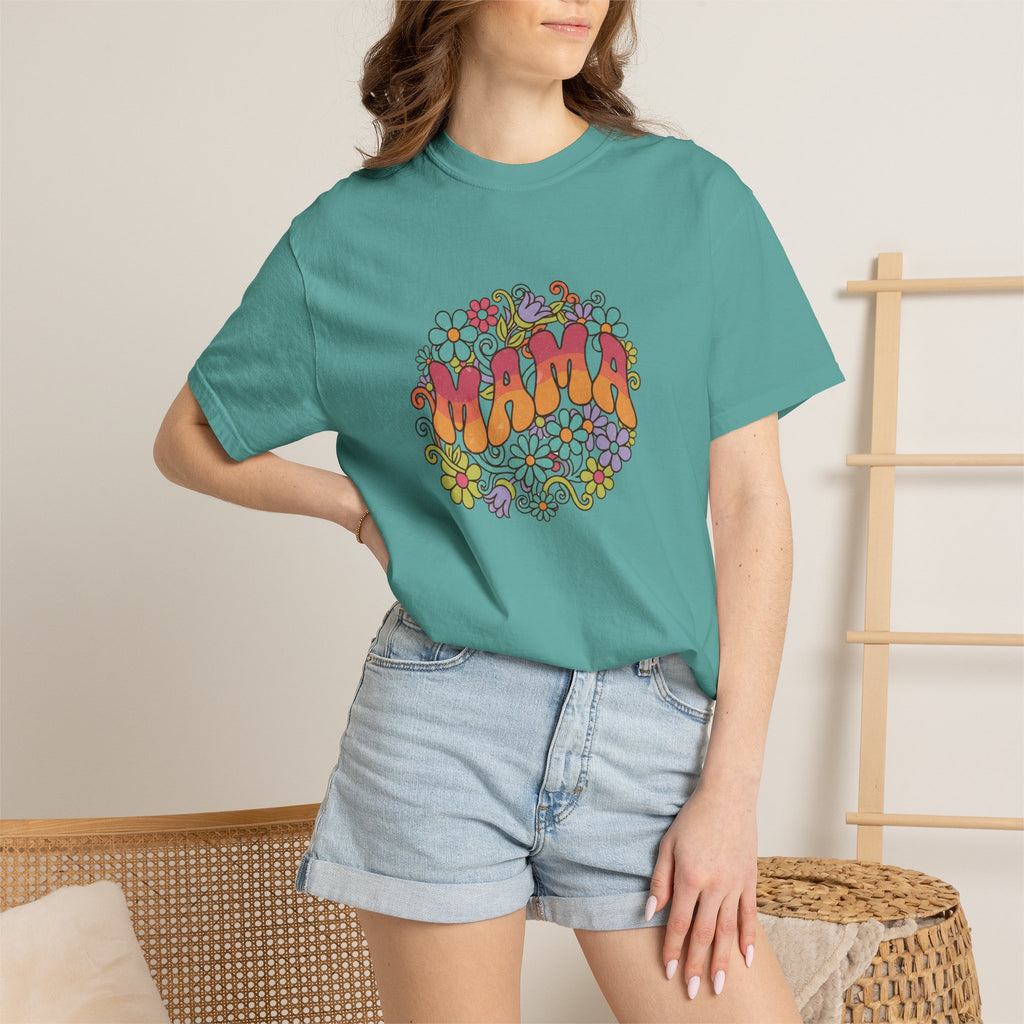 Mama Floral Retro T-Shirt — Vintage Hippie Flower Power Tee for Moms