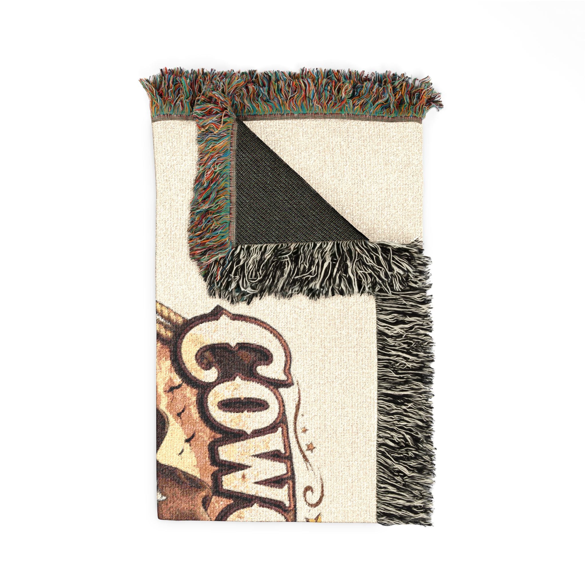 Cowgirl Woven Blanket – 'Wild & Free' Western Cow Print Throw