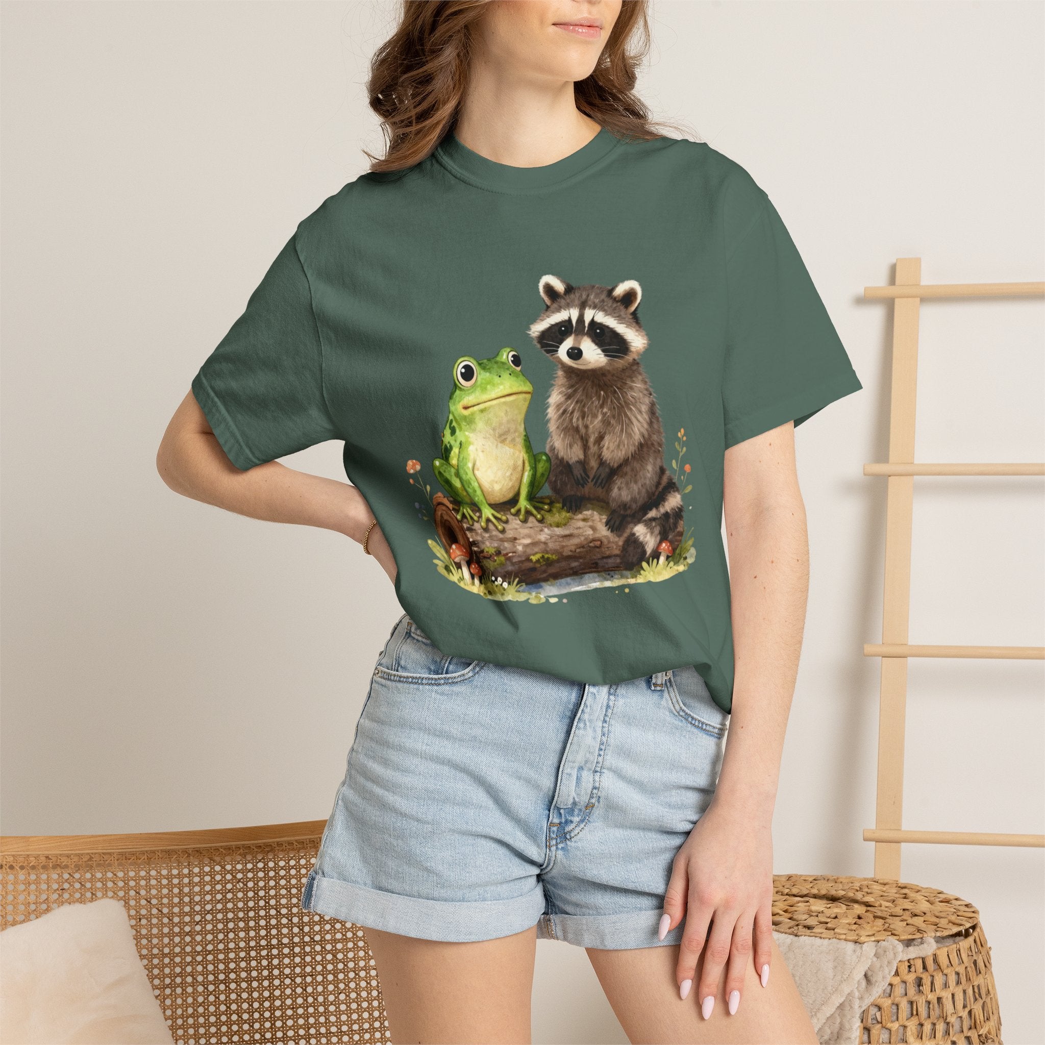 Frog & Raccoon Friends T‑Shirt — Cute Woodland Animal Graphic Tee