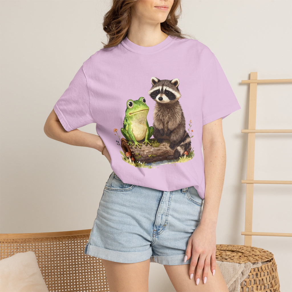 Frog & Raccoon Friends T‑Shirt — Cute Woodland Animal Graphic Tee