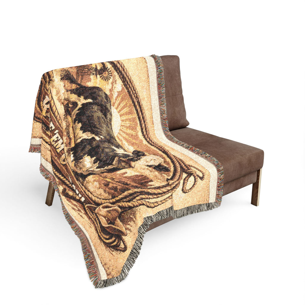 Woven Blanket - 'Ride 'Em Cowboy' Western Cattle Throw Blanket