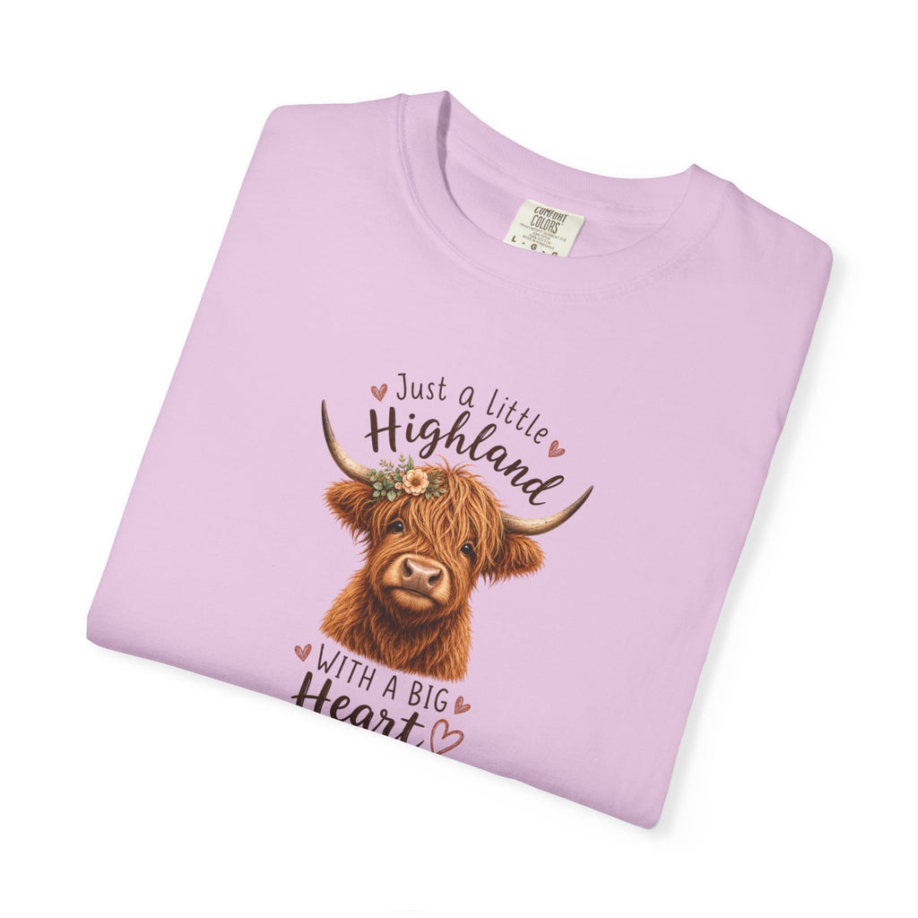 Highland Cow T-Shirt — "Just a Little Highland with a Big Heart" Cute Cow Graphic Tee