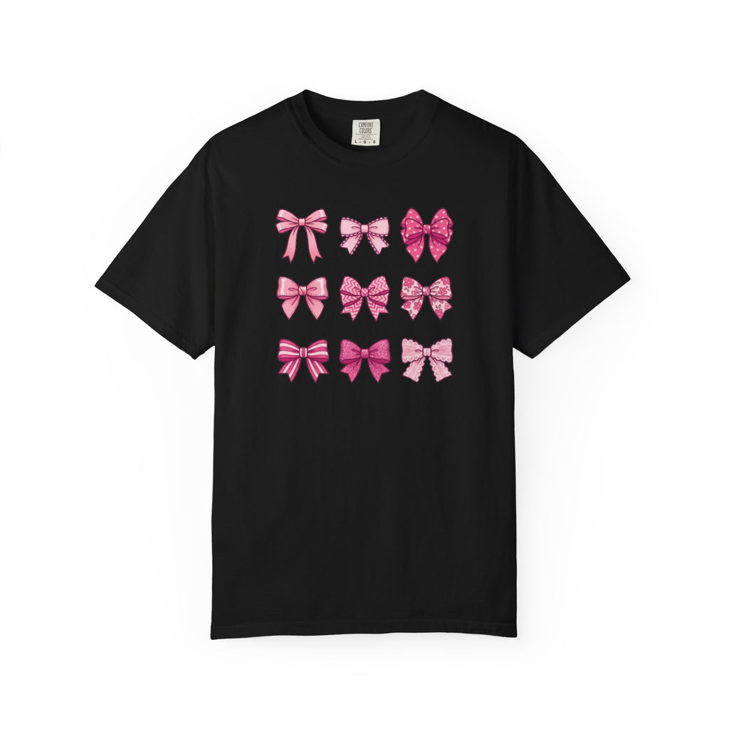 Pink Bow Pattern T-Shirt — Cute Ribbon Graphic Tee