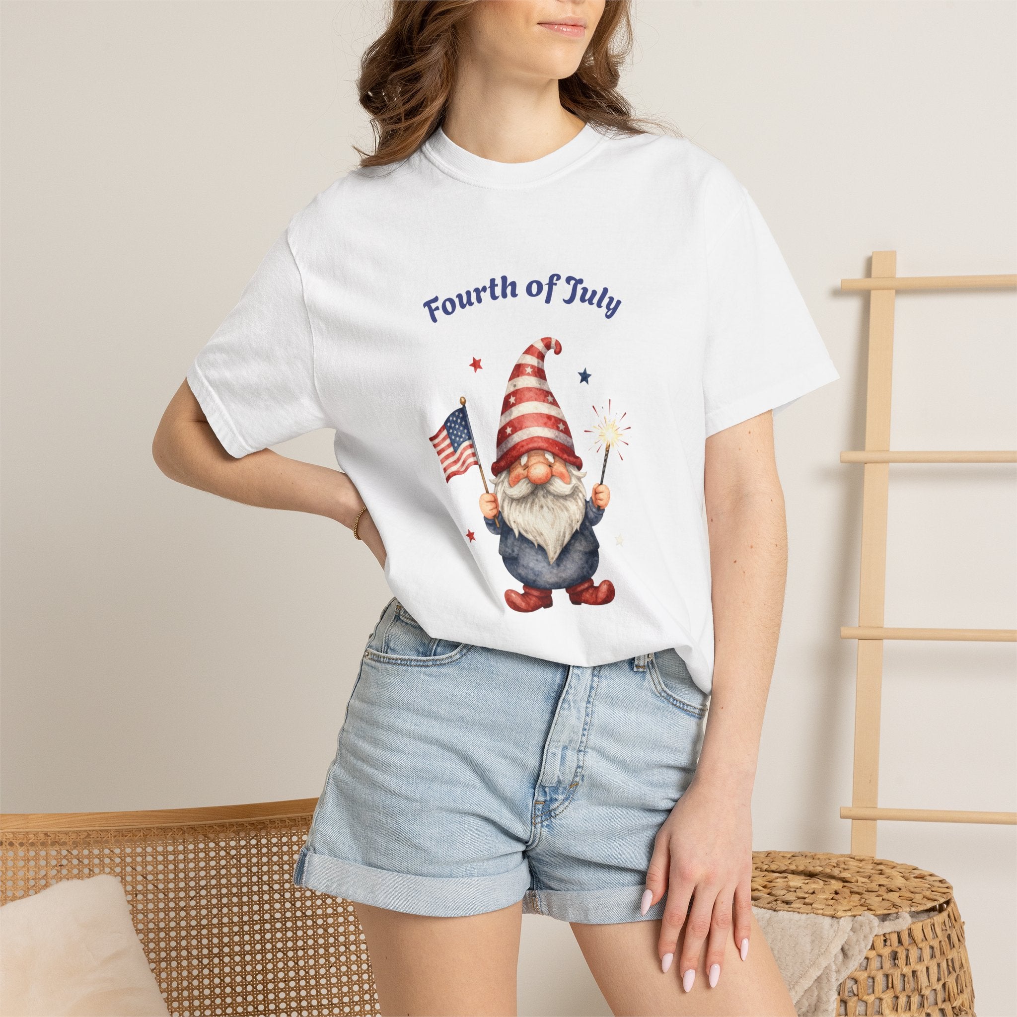 Fourth of July Gnome T-Shirt — Patriotic Flag & Firework Graphic Tee