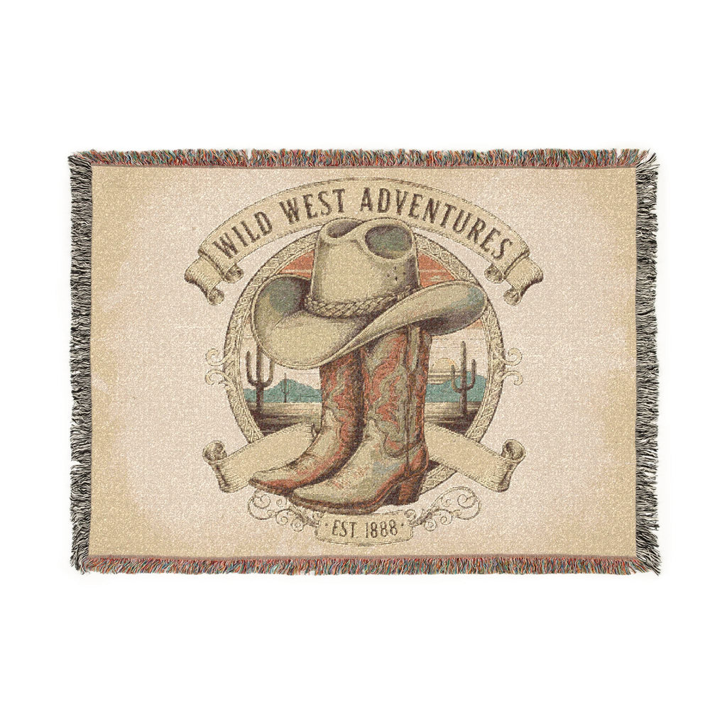 Western Adventure Woven Blanket — Cowboy Boots & Hat Throw