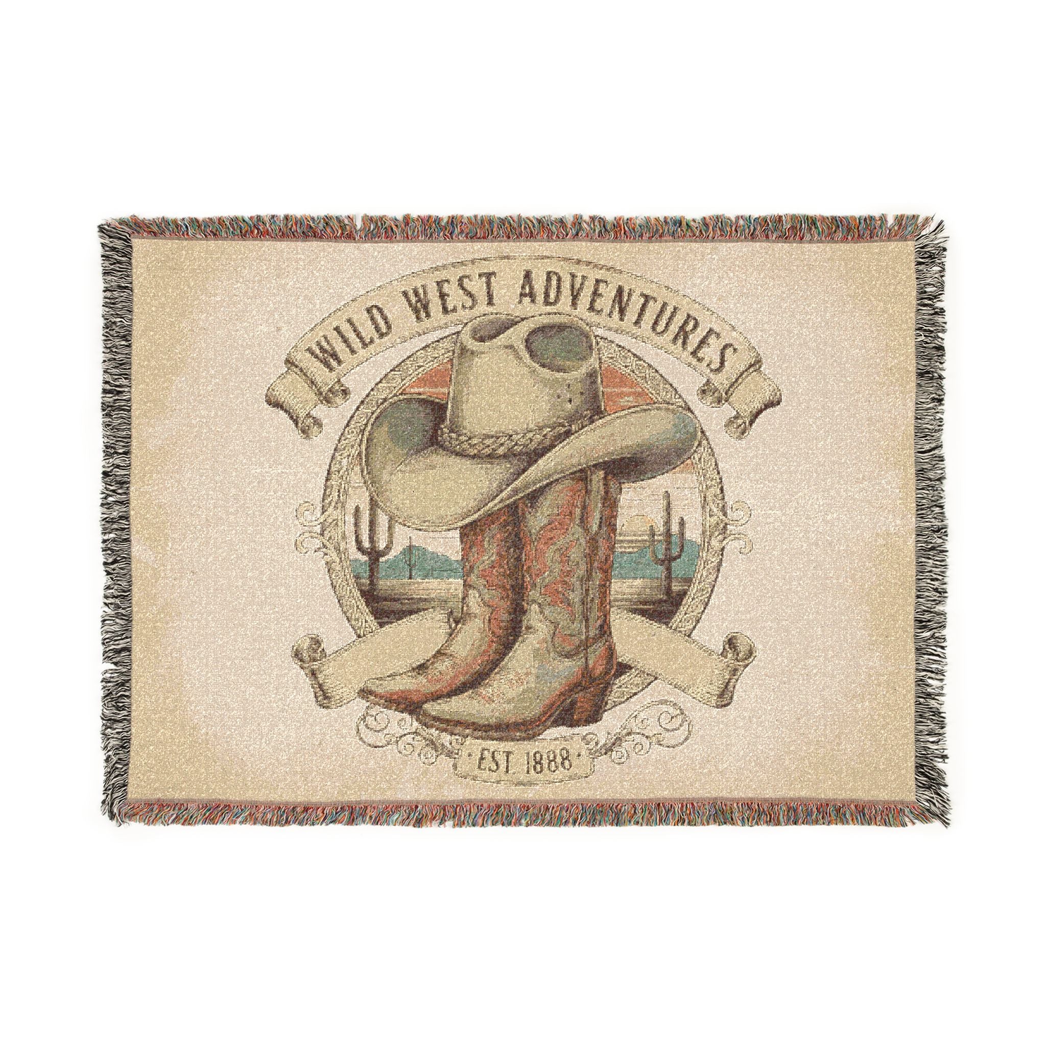 Western Adventure Woven Blanket — Cowboy Boots & Hat Throw