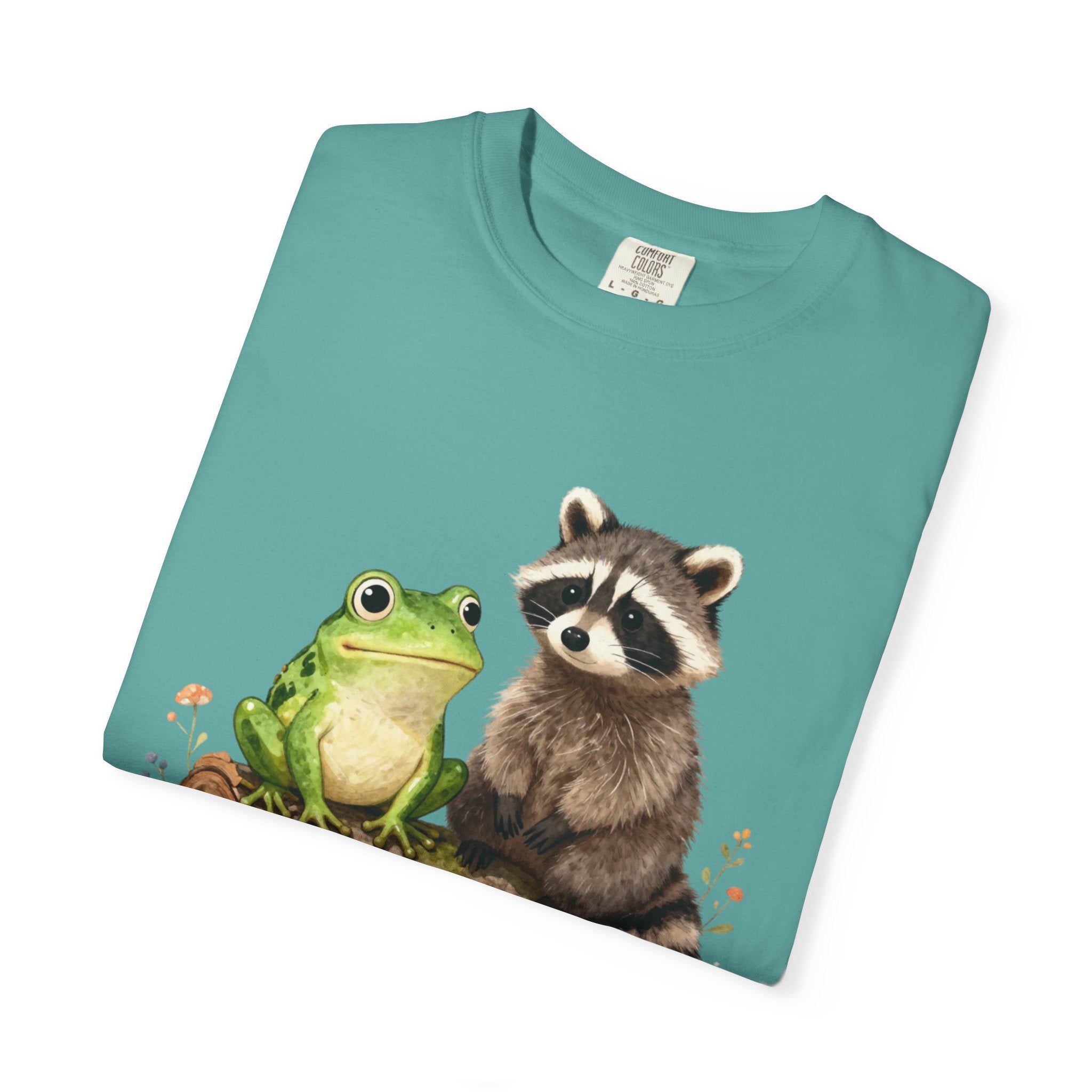 Frog & Raccoon Friends T‑Shirt — Cute Woodland Animal Graphic Tee