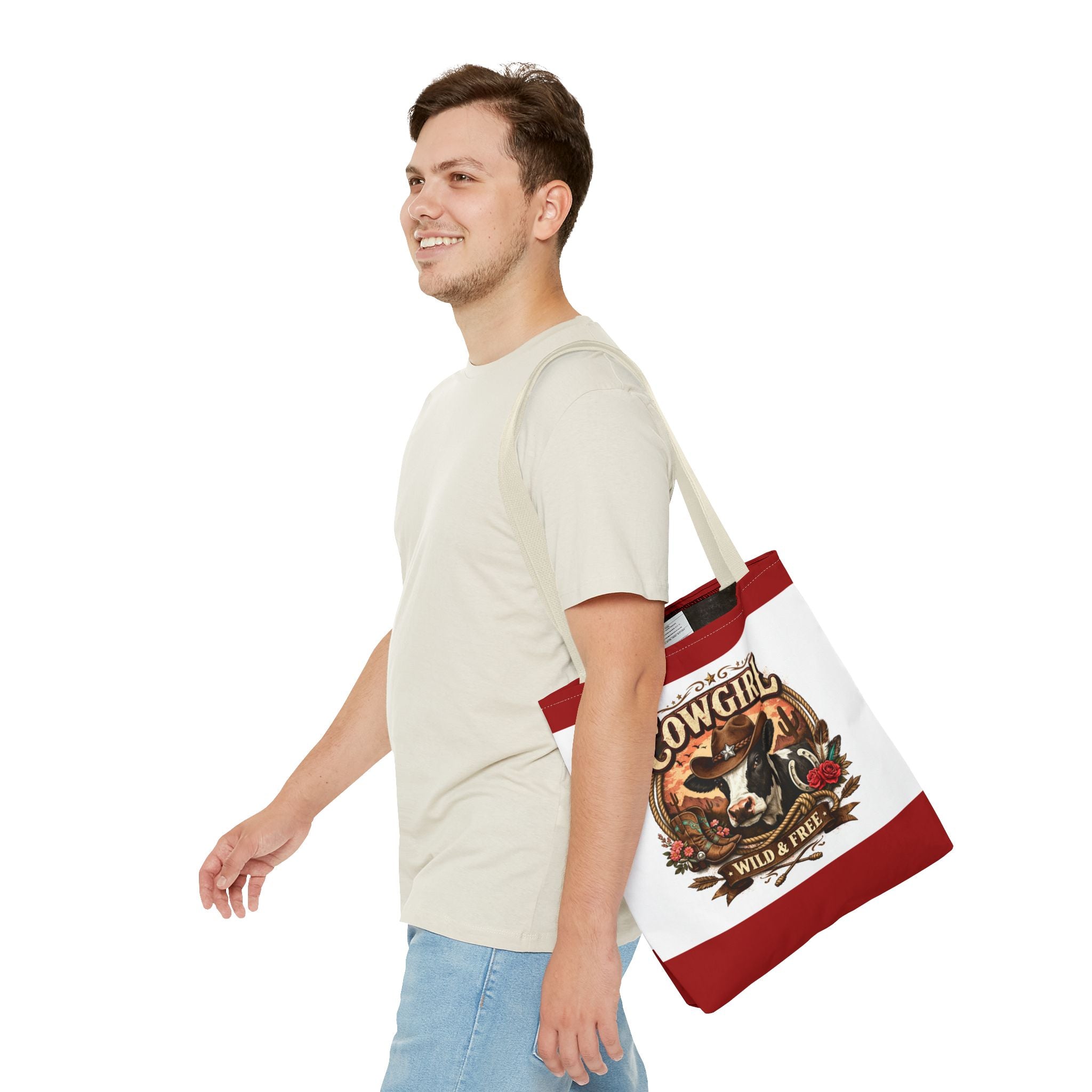 Cowgirl Tote Bag – "Cowgirl Wild & Free" Western Cow Print Tote