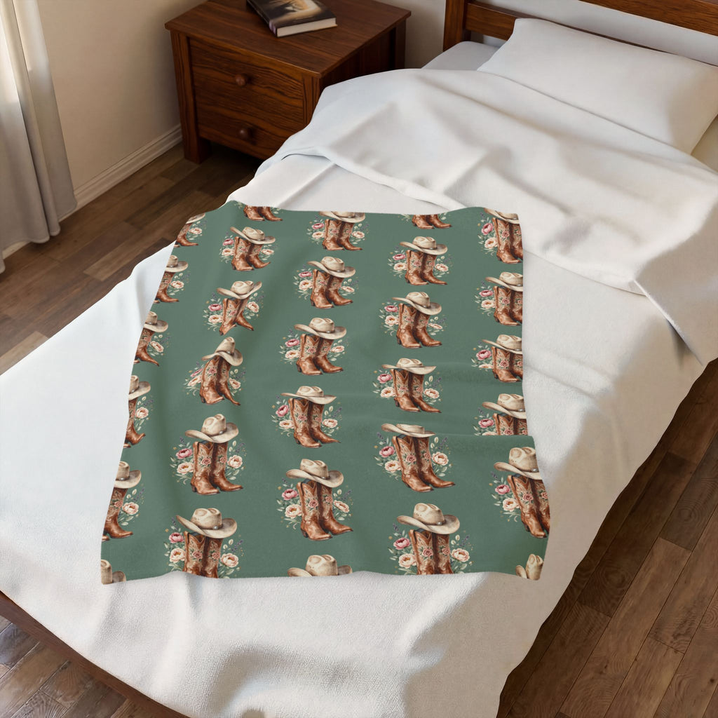 Cowgirl Boot Floral Velveteen Plush Blanket