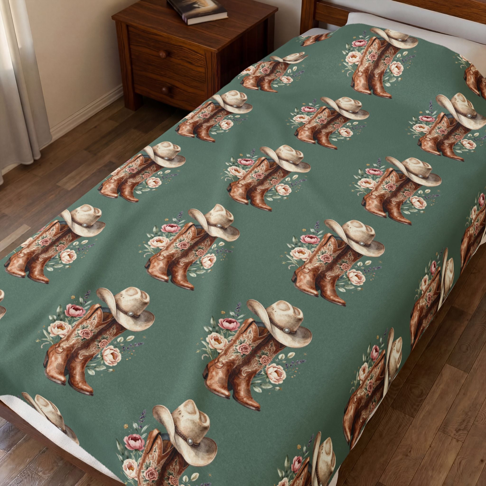 Cowgirl Boot Floral Velveteen Plush Blanket