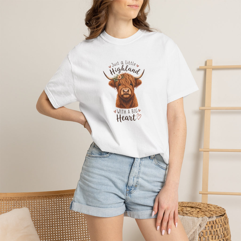 Highland Cow T-Shirt — "Just a Little Highland with a Big Heart" Cute Cow Graphic Tee