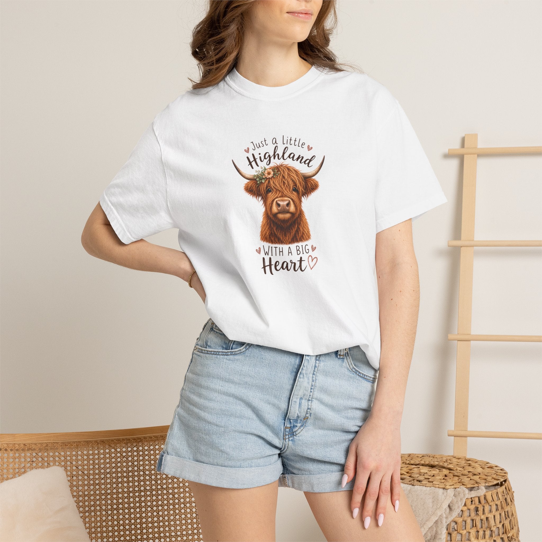 Highland Cow T-Shirt — "Just a Little Highland with a Big Heart" Cute Cow Graphic Tee